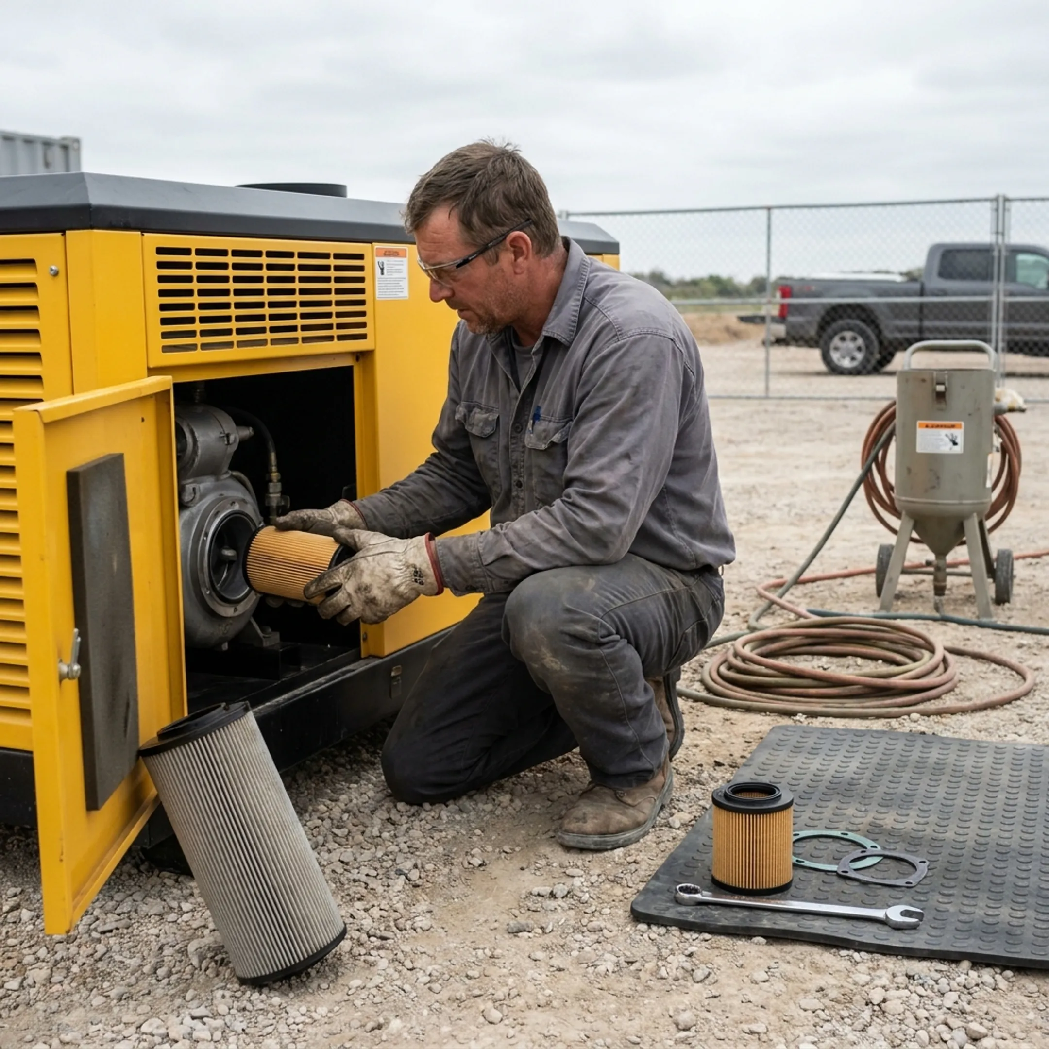 Abrasive blasting contractors using compressor components