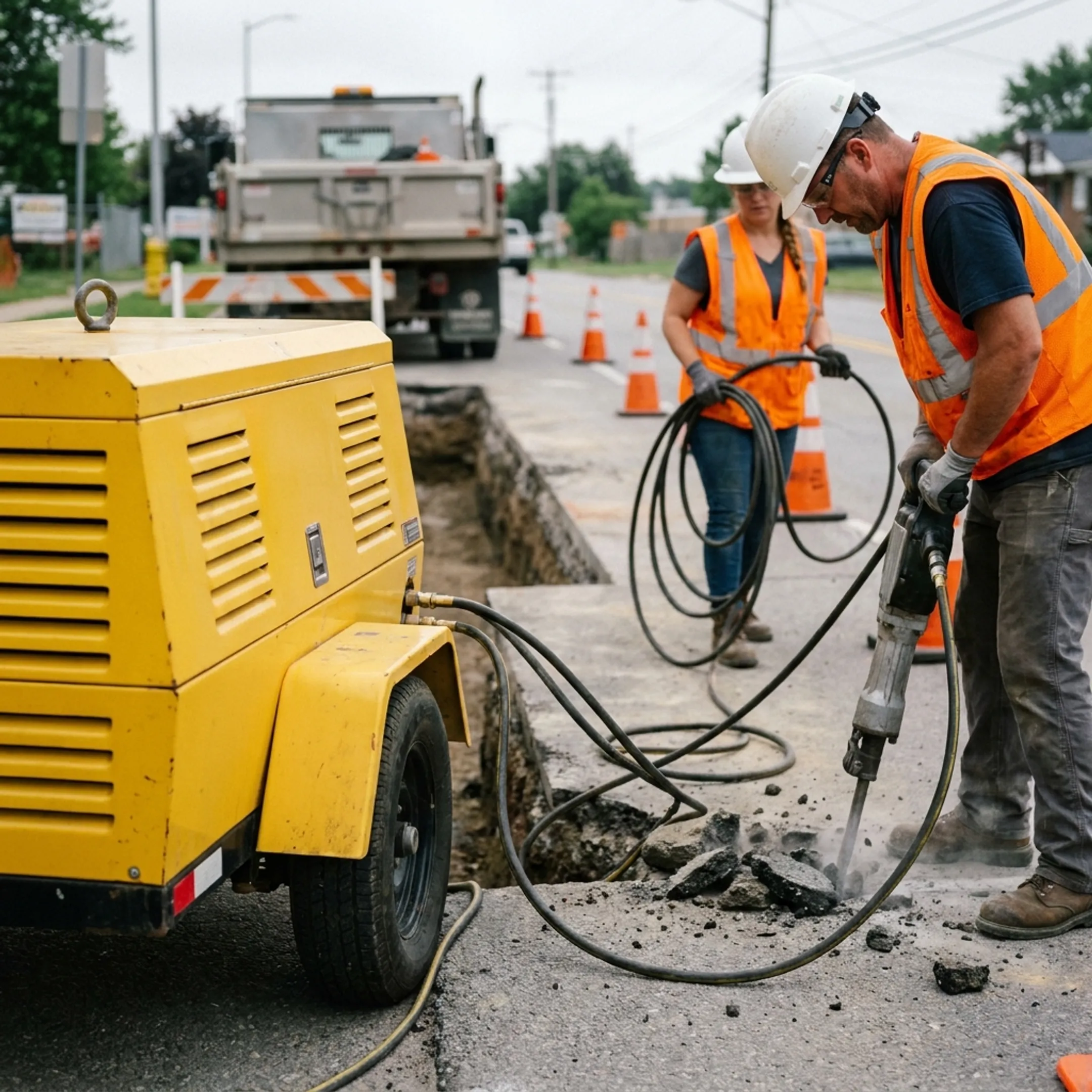 Utility and pipeline contractors using air compressors