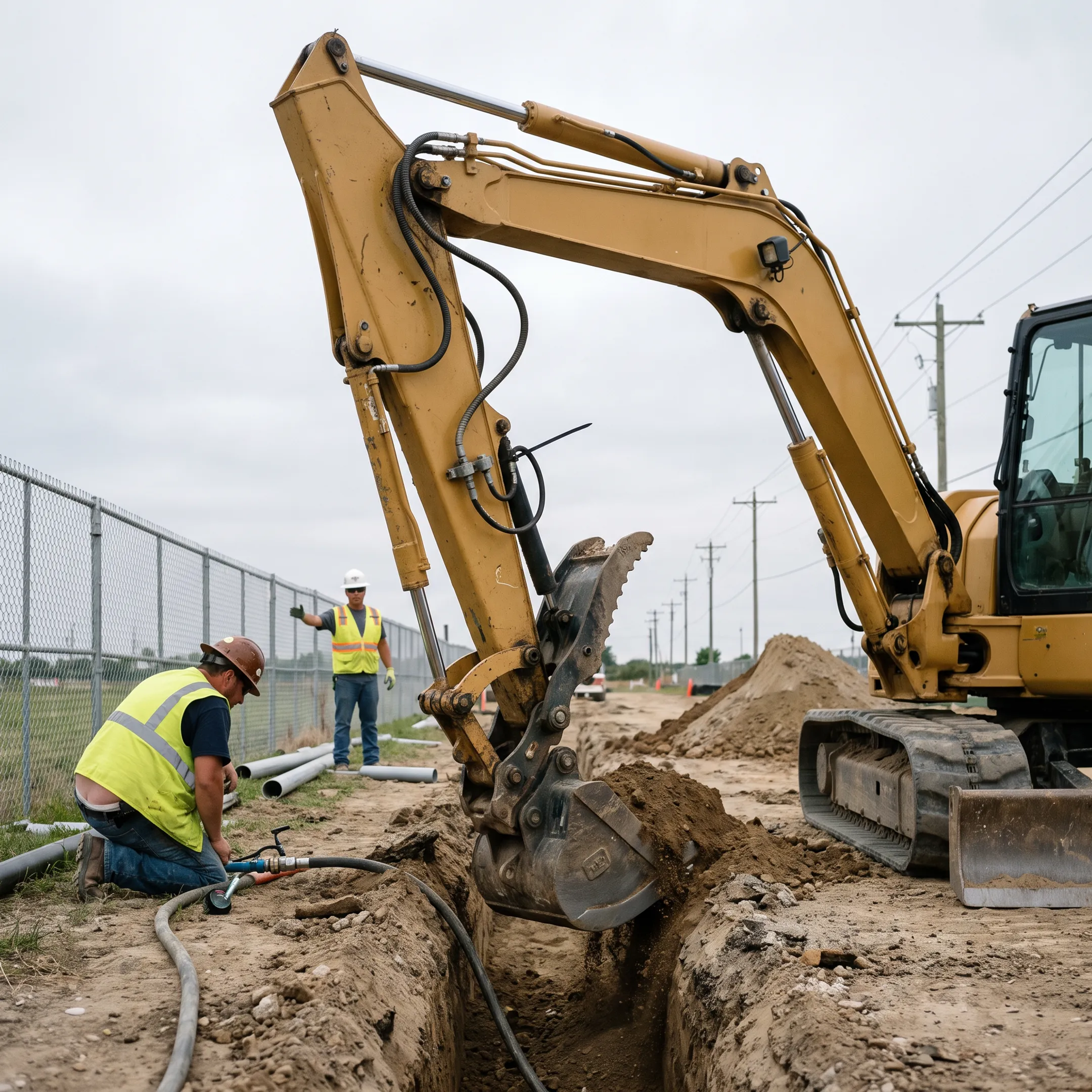 Utility contractor operating an excavator