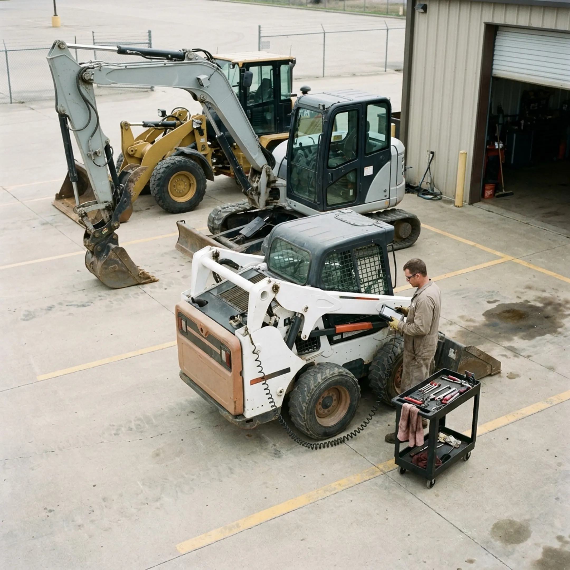 Mixed-brand contractor equipment receiving powertrain service