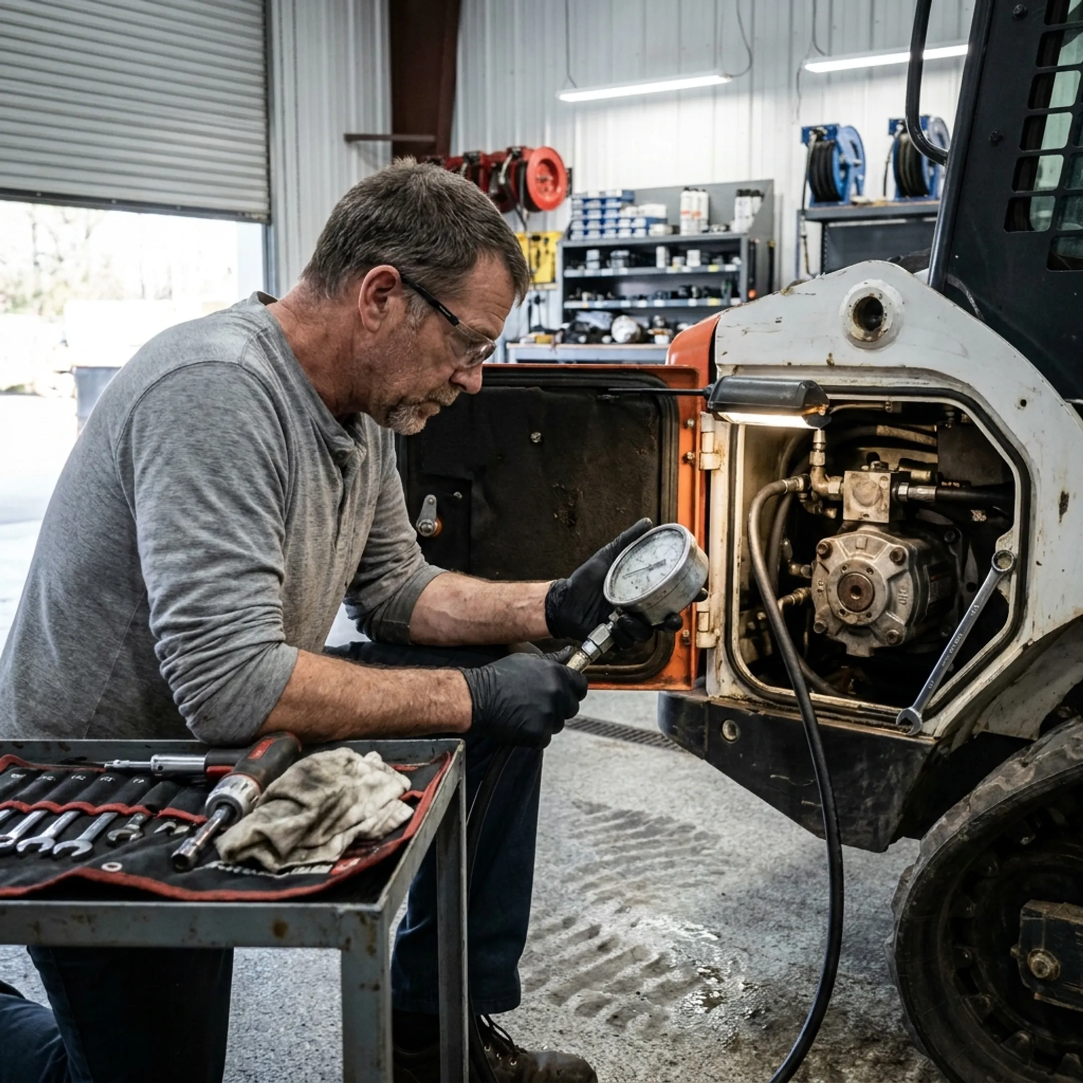Compact track loader hydraulic maintenance