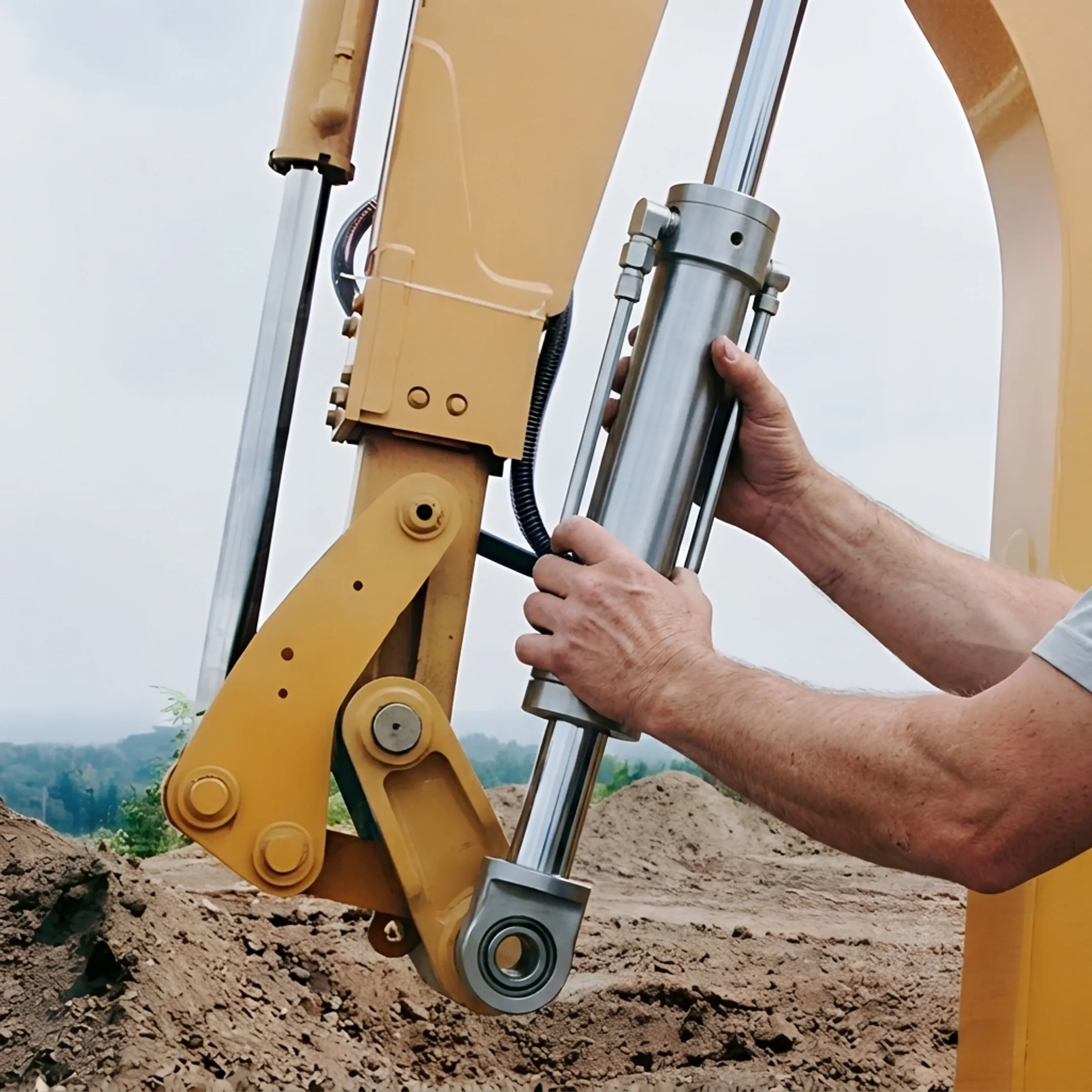 Custom hydraulic cylinder being evaluated for construction equipment