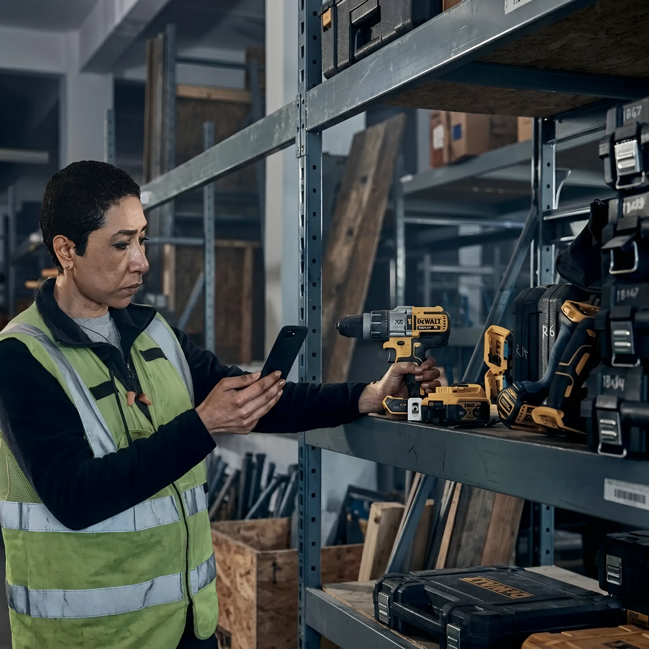 Technician diagnosing a construction power tool with professional testing equipment