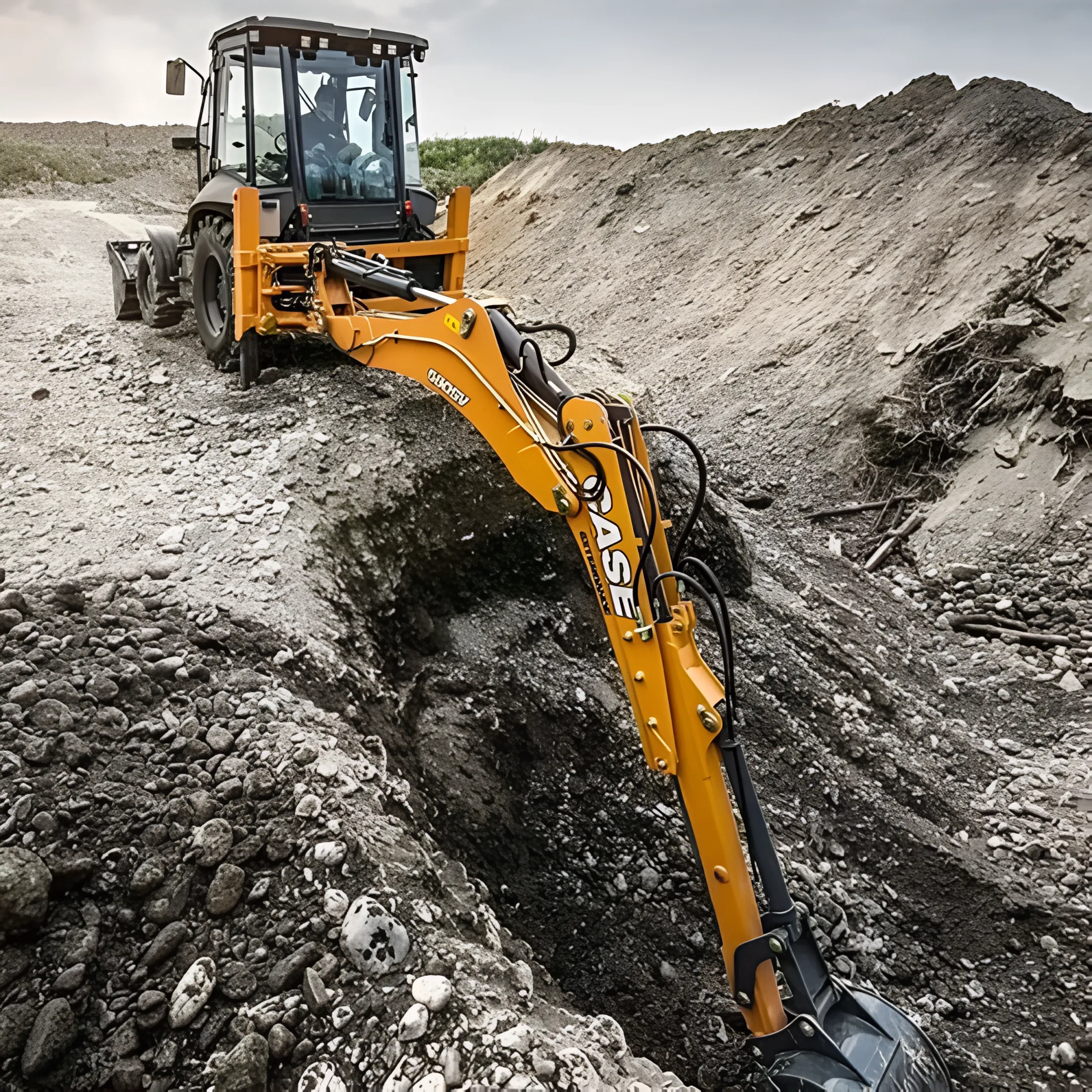 Excavation and site development contractor using a backhoe loader