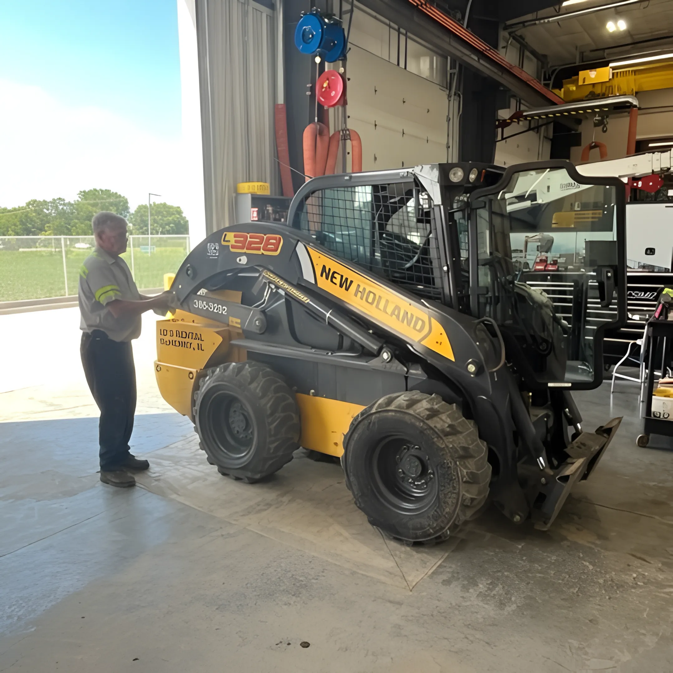 Mobile technician diagnosing construction equipment