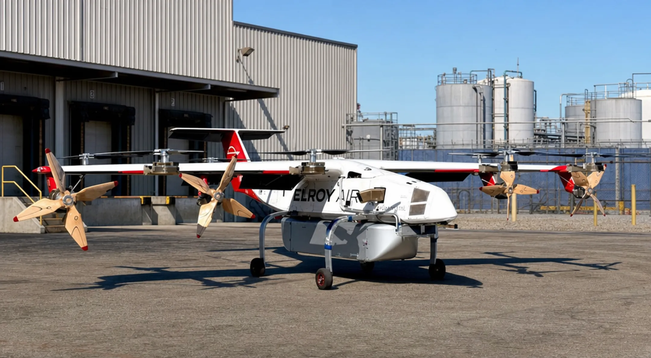Cargo helicopter landing at industrial facility without airport access