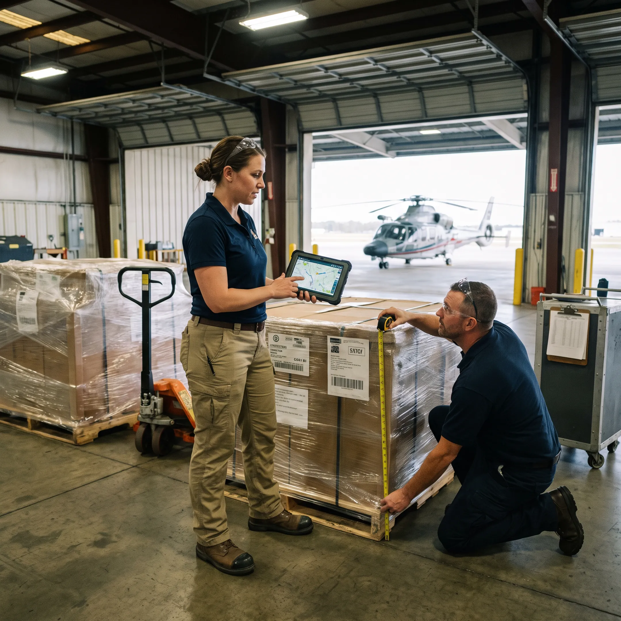 Logistics team planning palletized air freight charter