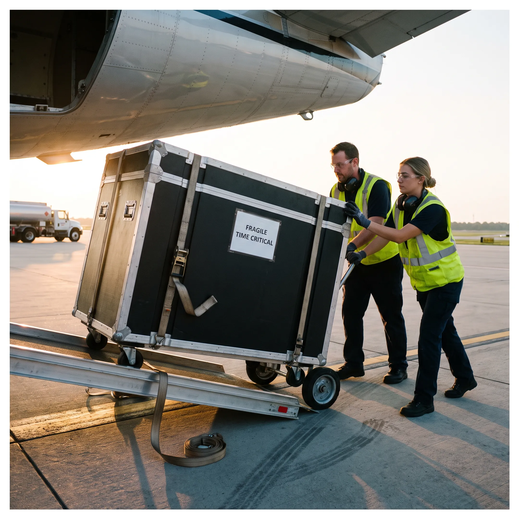 Aerospace cargo being loaded onto a charter aircraft