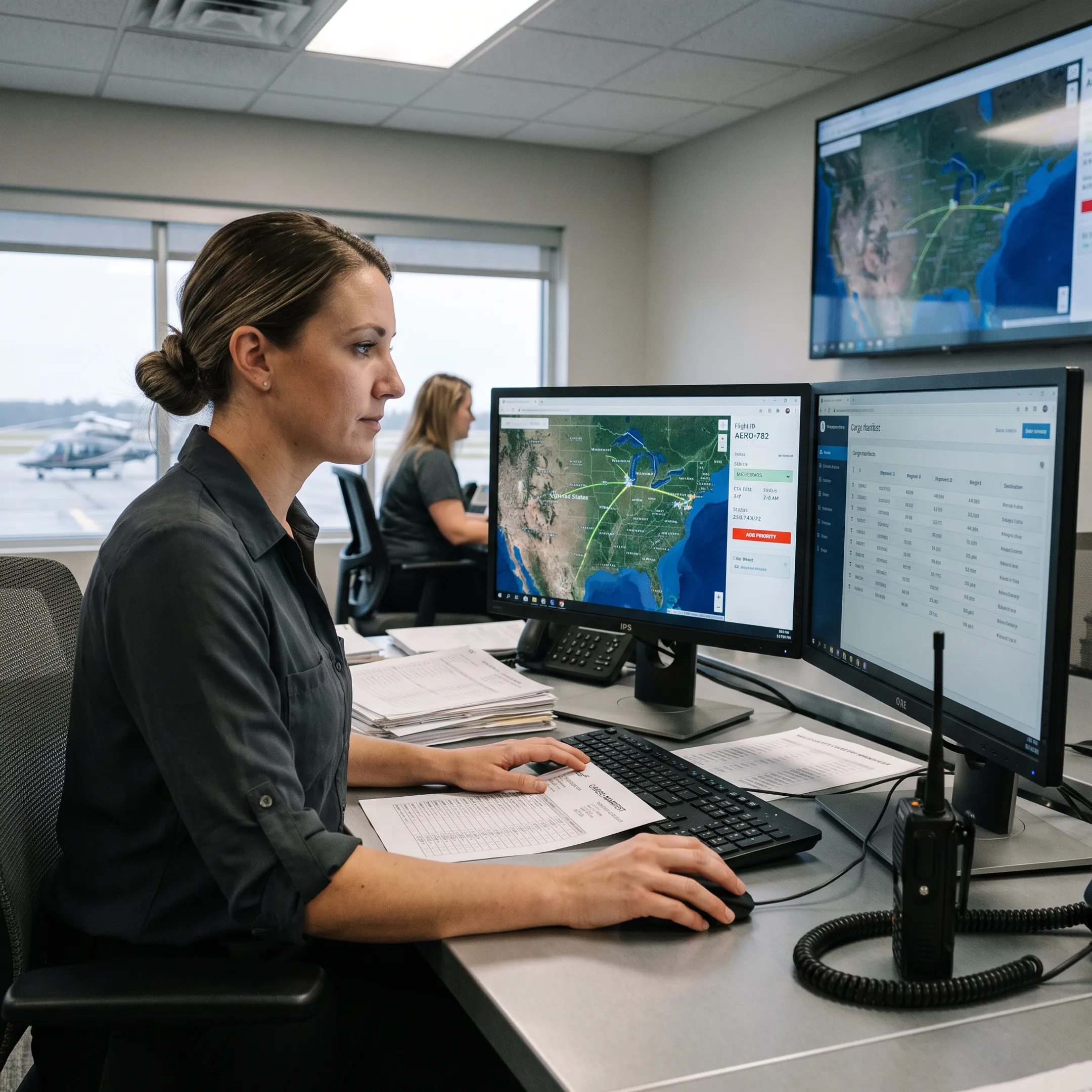 Logistics coordinator planning an urgent air freight shipment