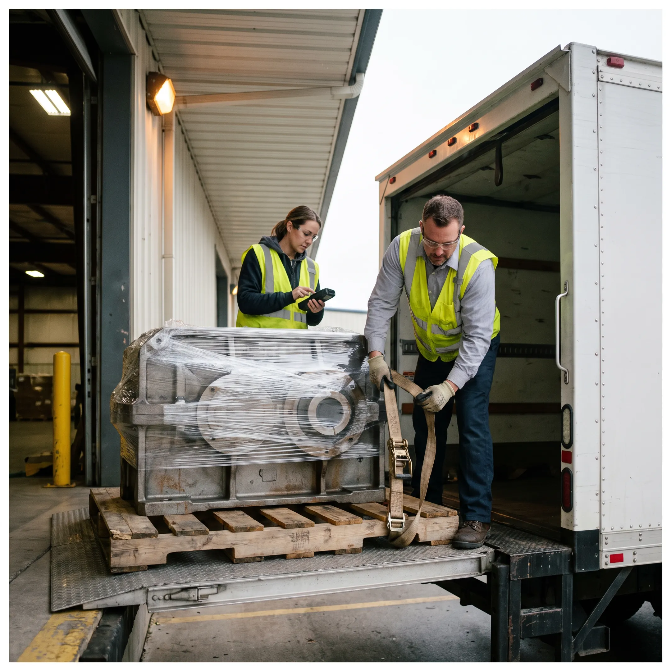 Hot shot truck loading urgent industrial freight
