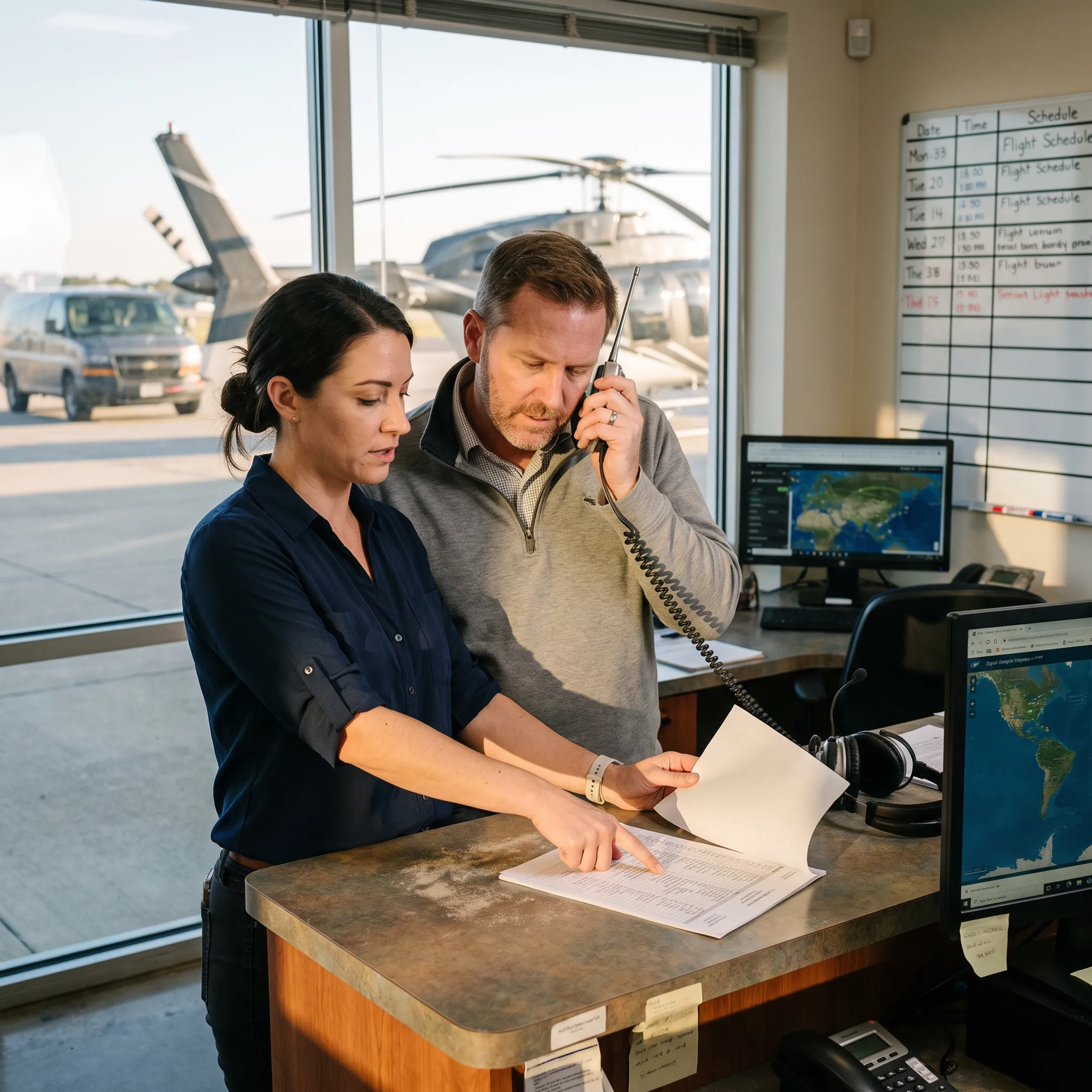 Logistics team coordinating air cargo shipment