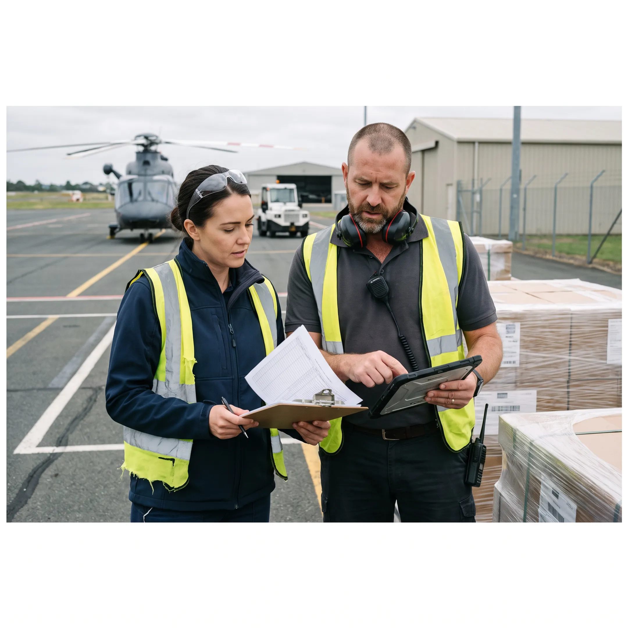 Logistics team coordinating air cargo shipment