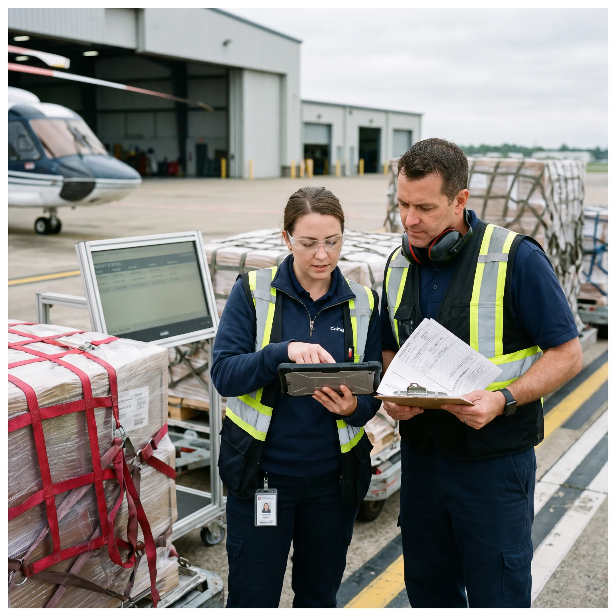 Logistics team coordinating urgent air cargo shipment