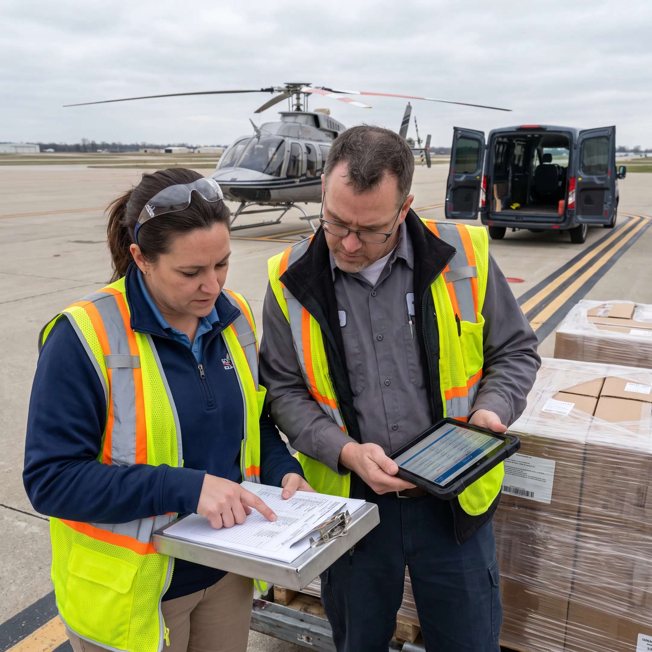 Logistics team coordinating air cargo shipment