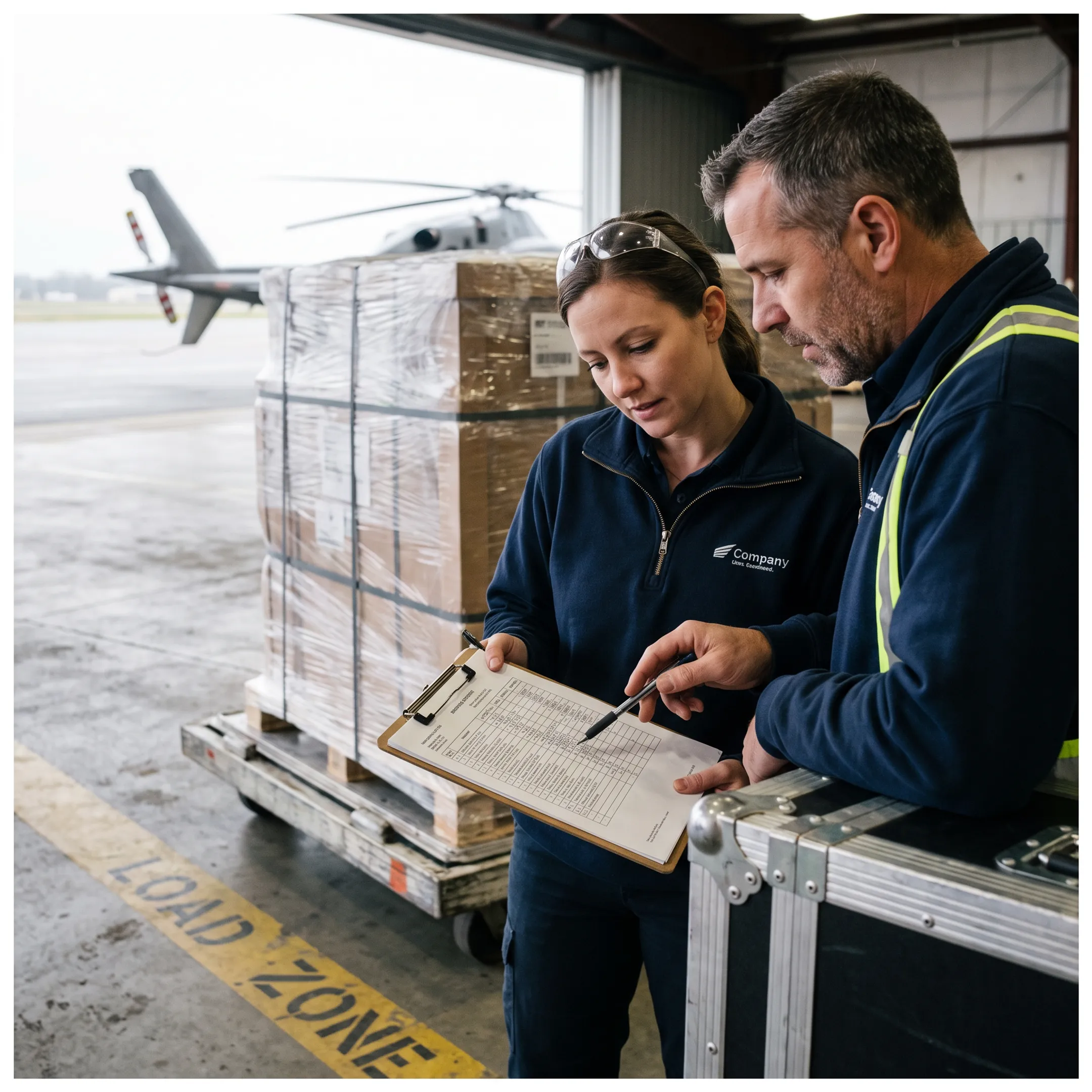 Cargo logistics team coordinating an air charter shipment