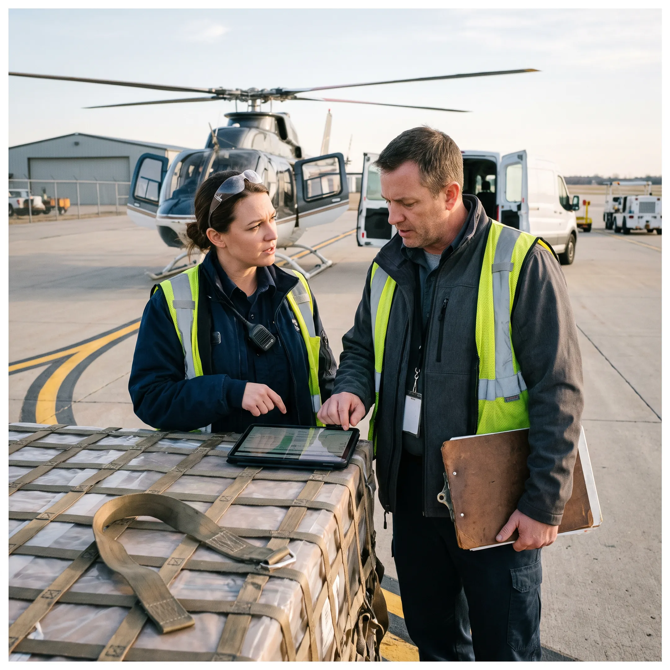 Logistics team coordinating urgent air cargo delivery