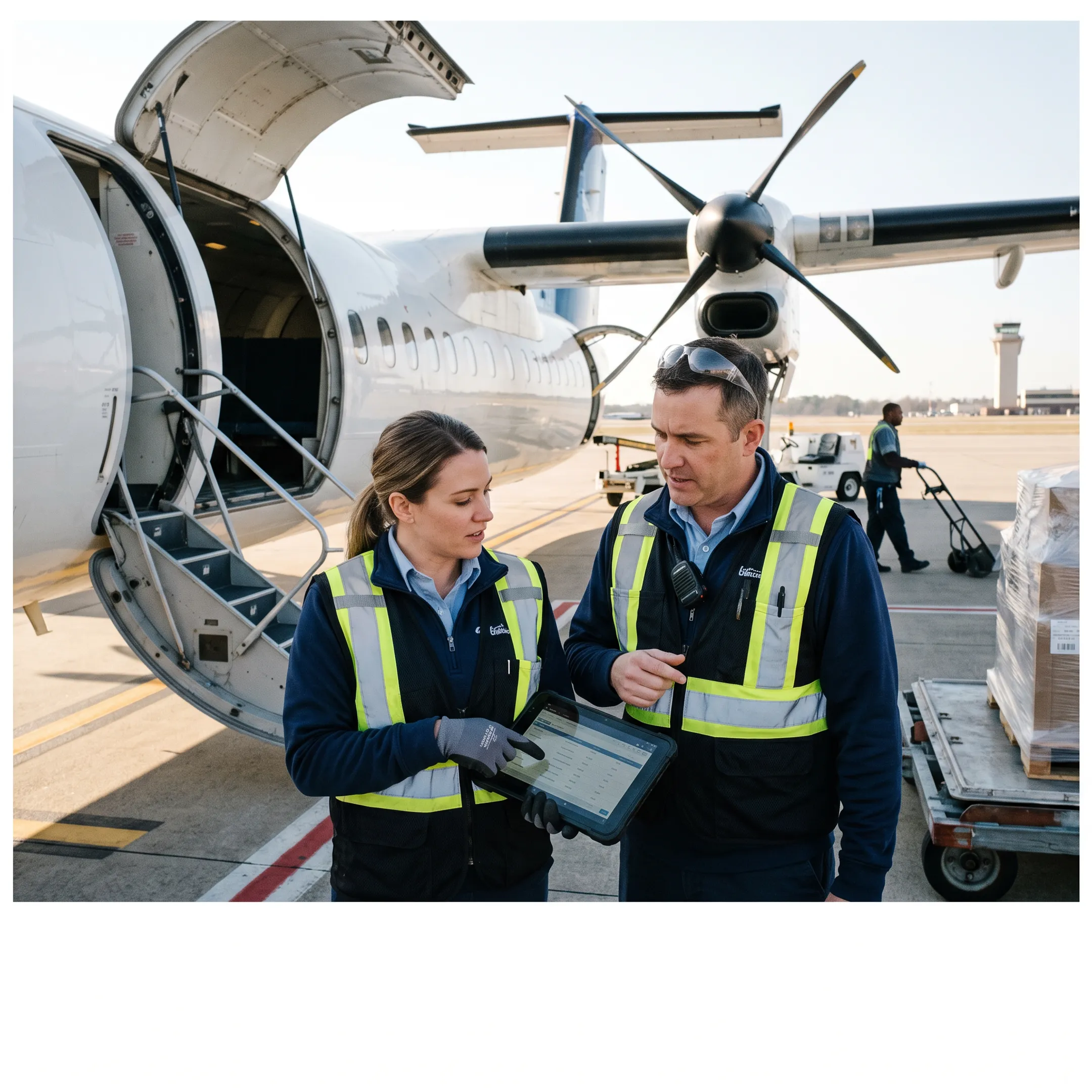 Logistics team coordinating air cargo shipment from Charlotte