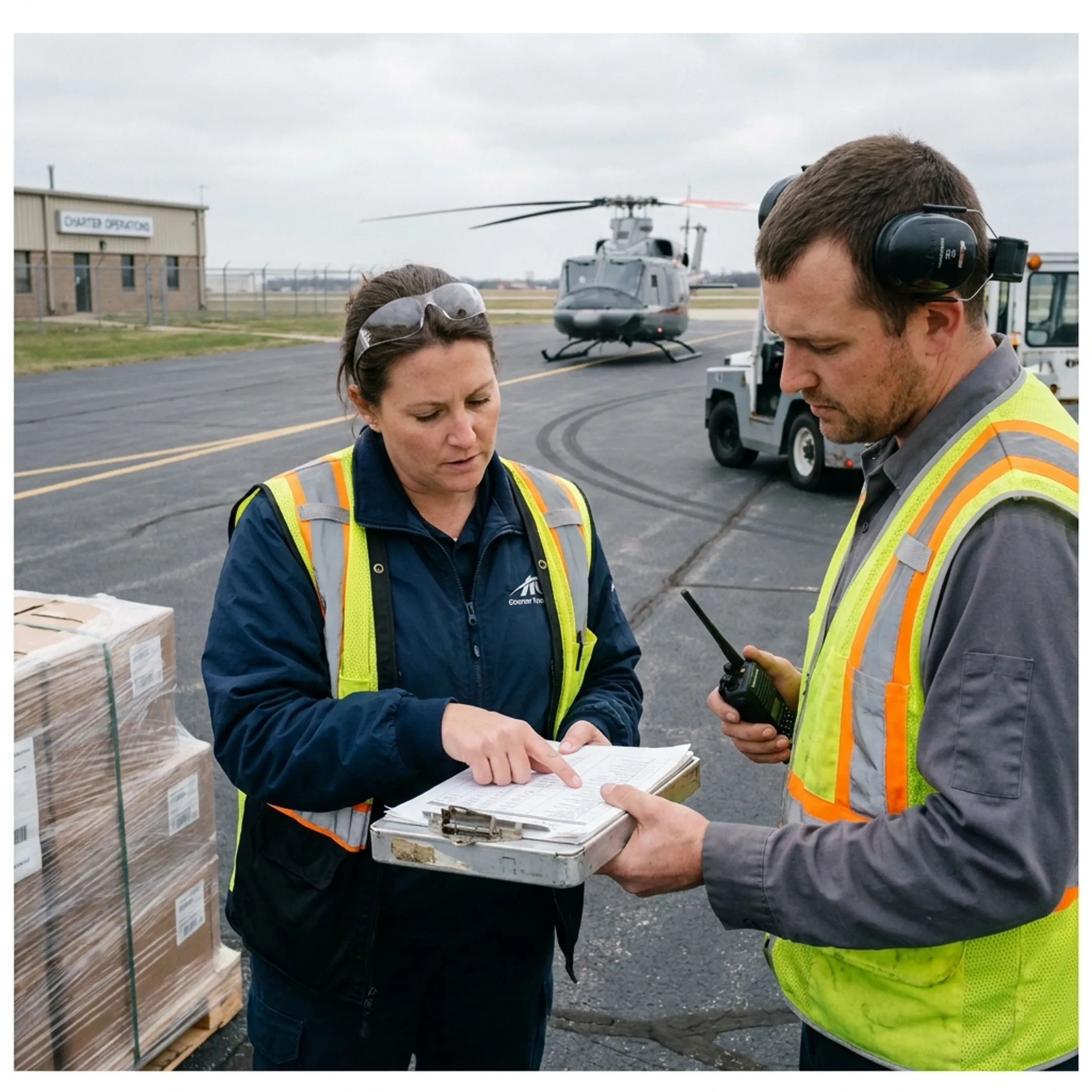 Operations team coordinating domestic air cargo shipment