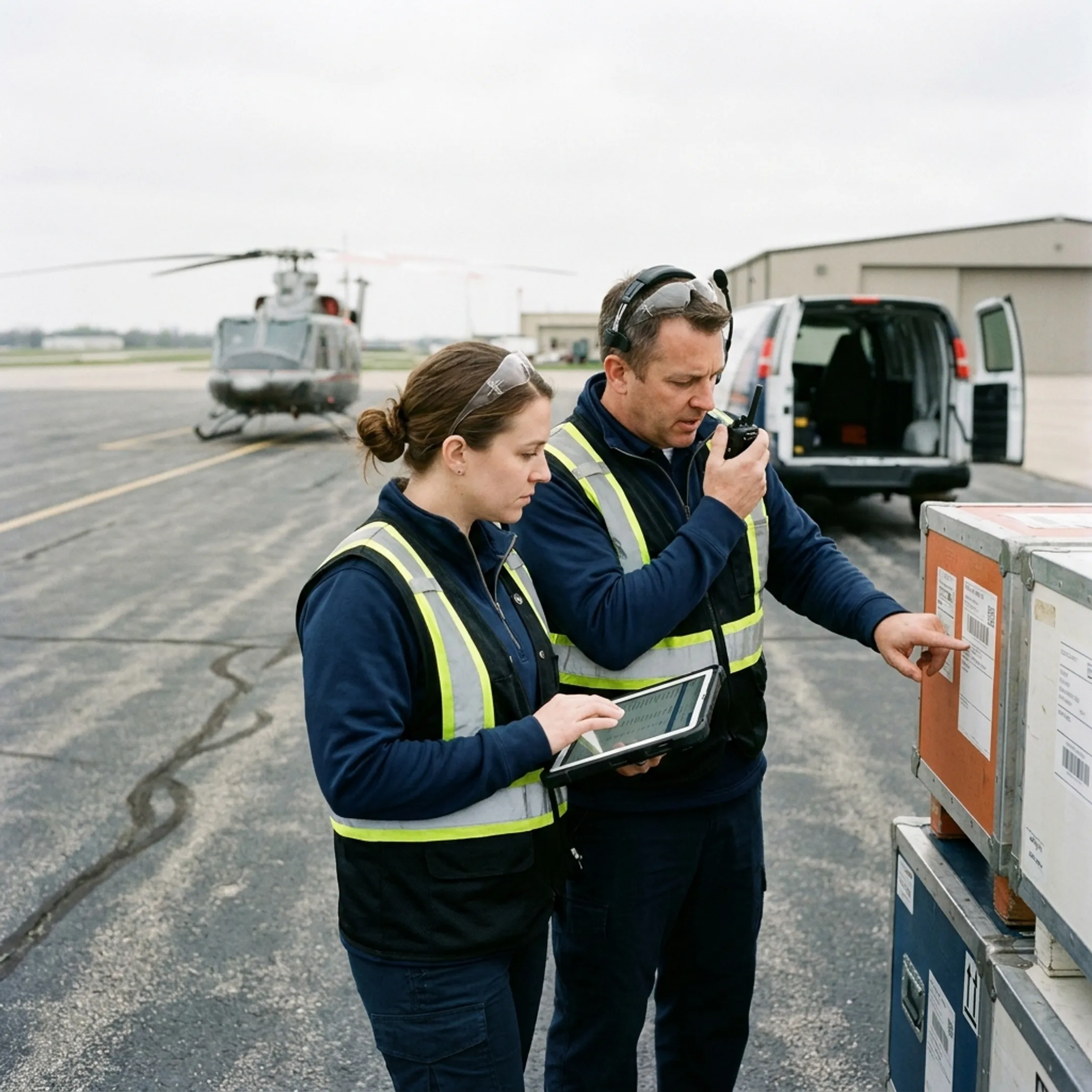 Logistics team coordinating air cargo shipment