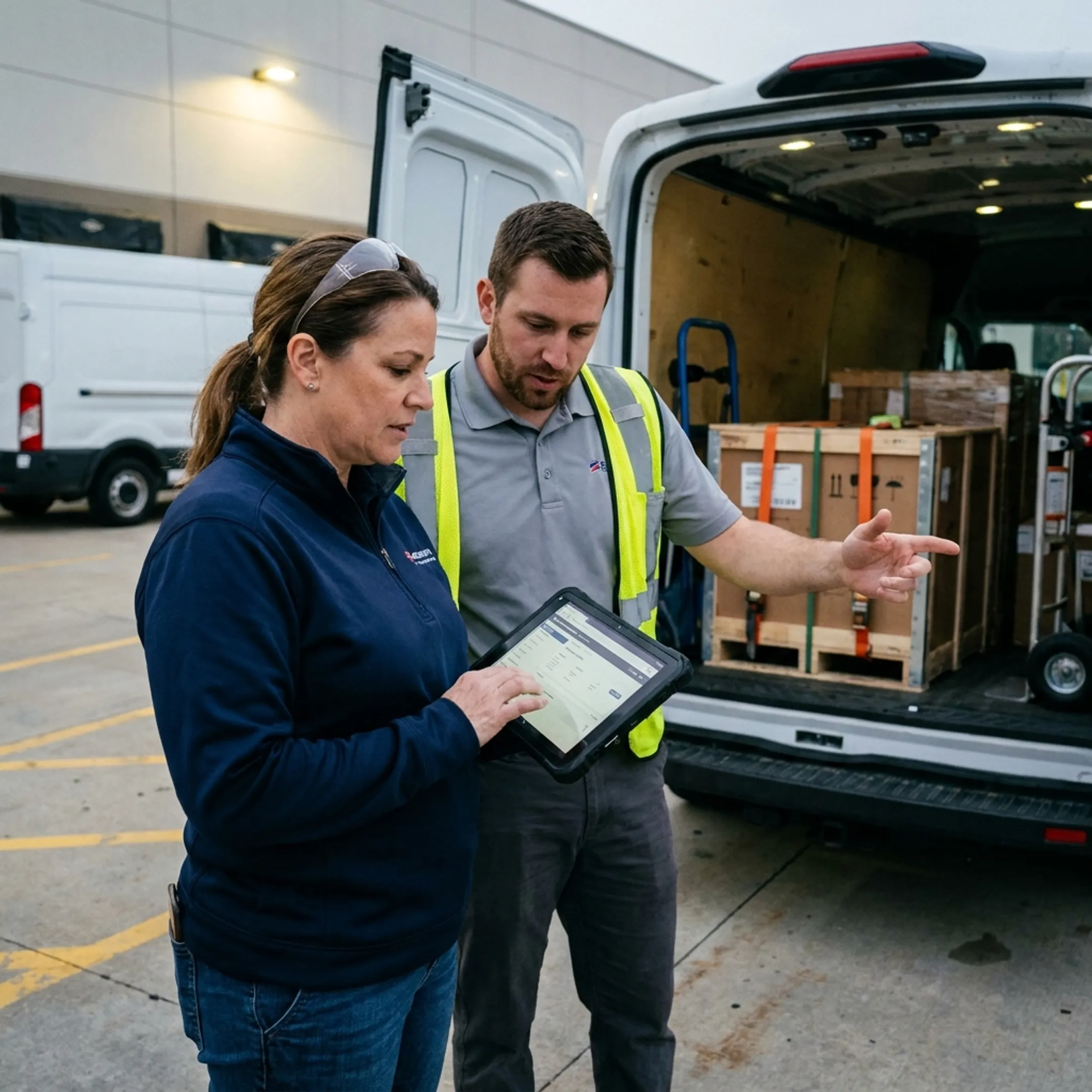 Logistics team coordinating expedited freight shipment