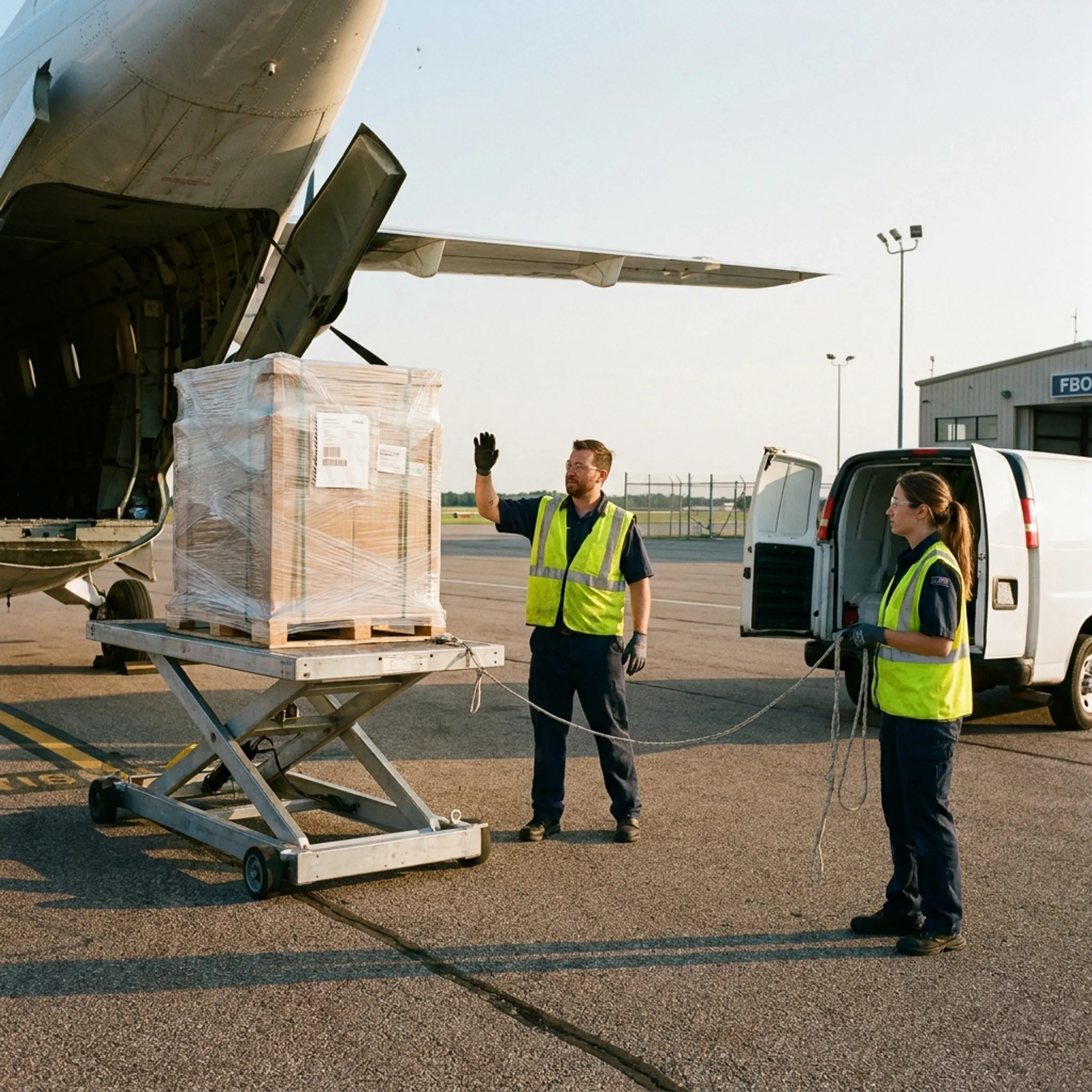 Expedited B2B freight prepared for air cargo charter delivery