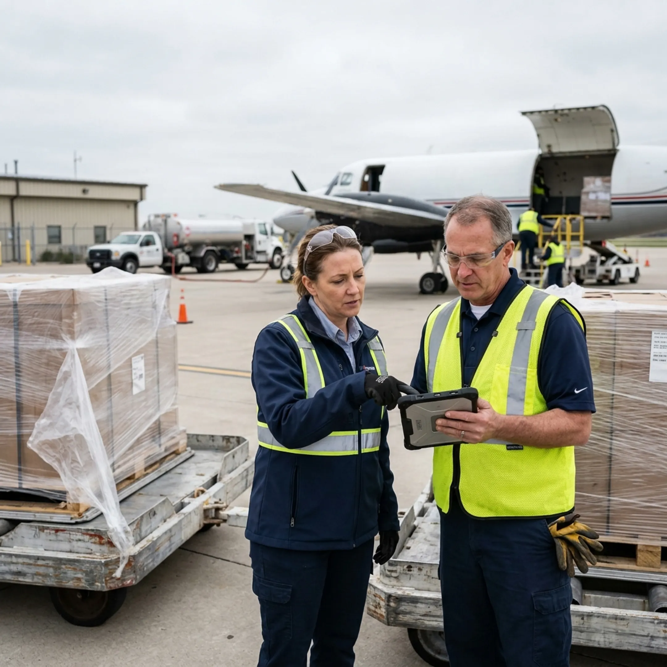 Logistics team coordinating dedicated cargo charter