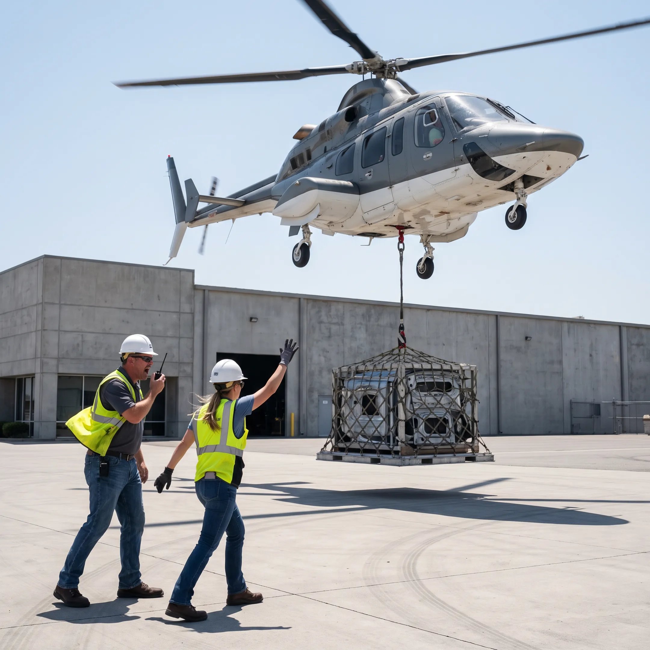 Helicopter lifting manufacturing cargo near a South Carolina production facility