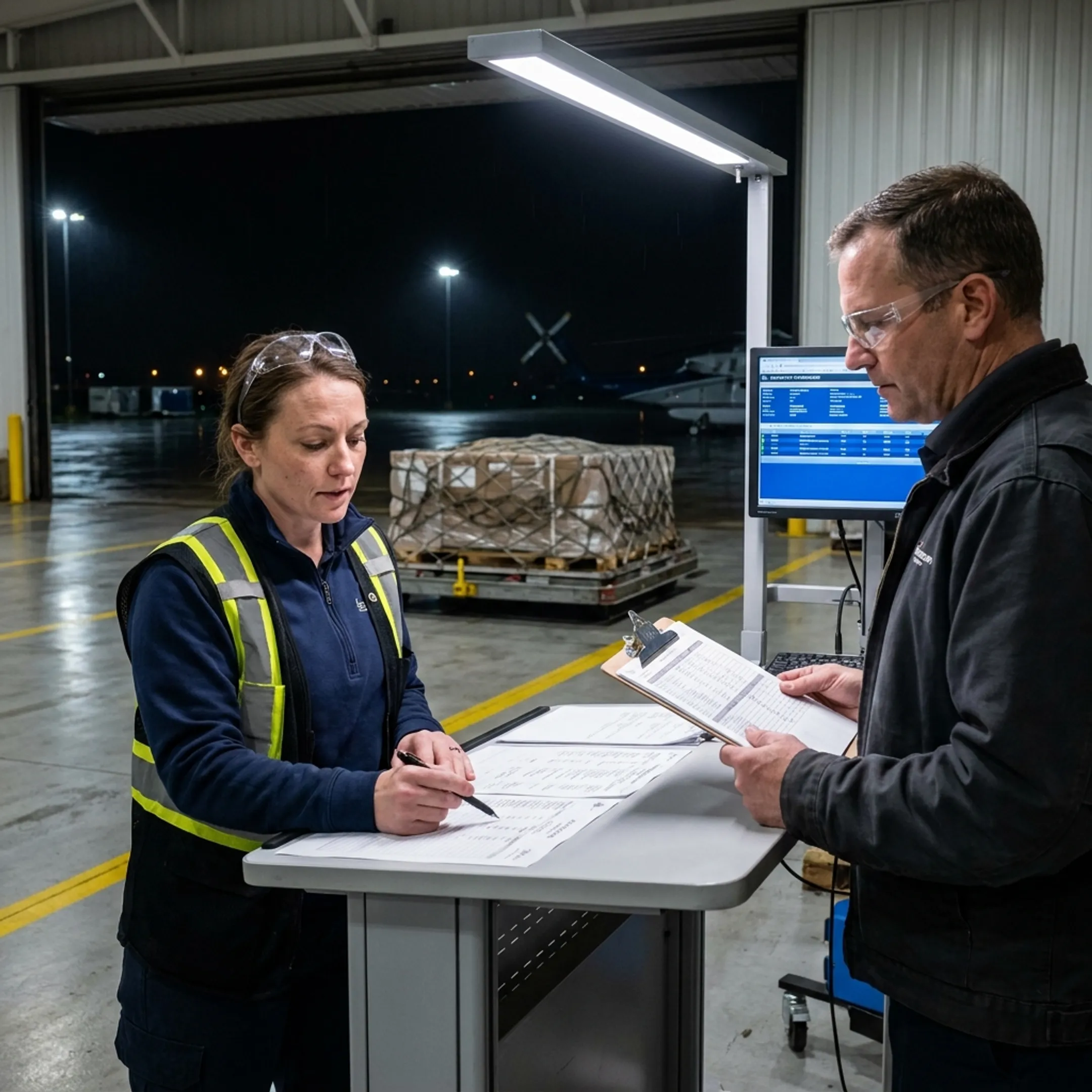 Logistics team coordinating overnight air freight