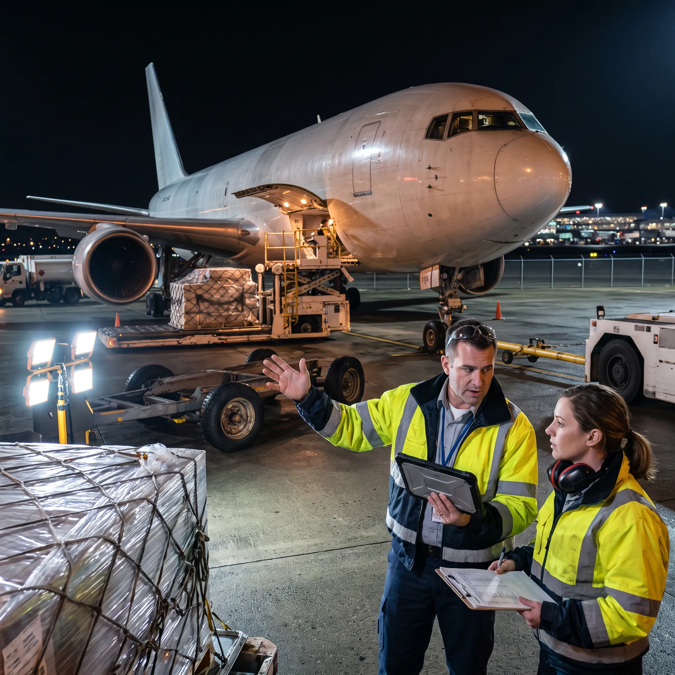 Aircraft prepared for overnight air cargo delivery