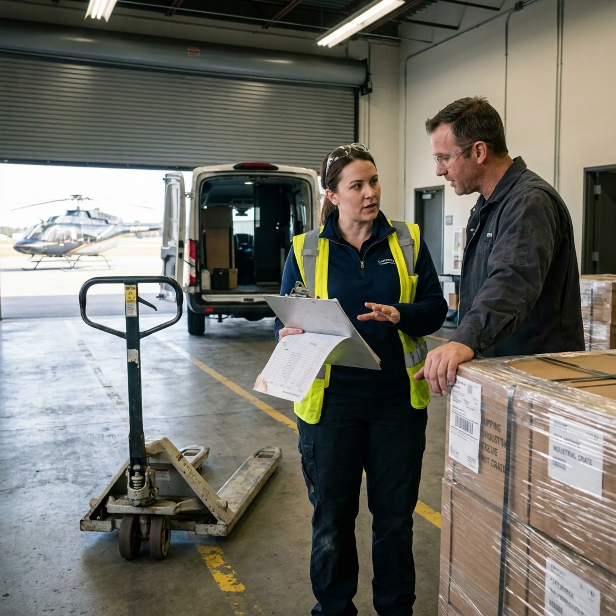 Logistics team coordinating expedited freight shipment