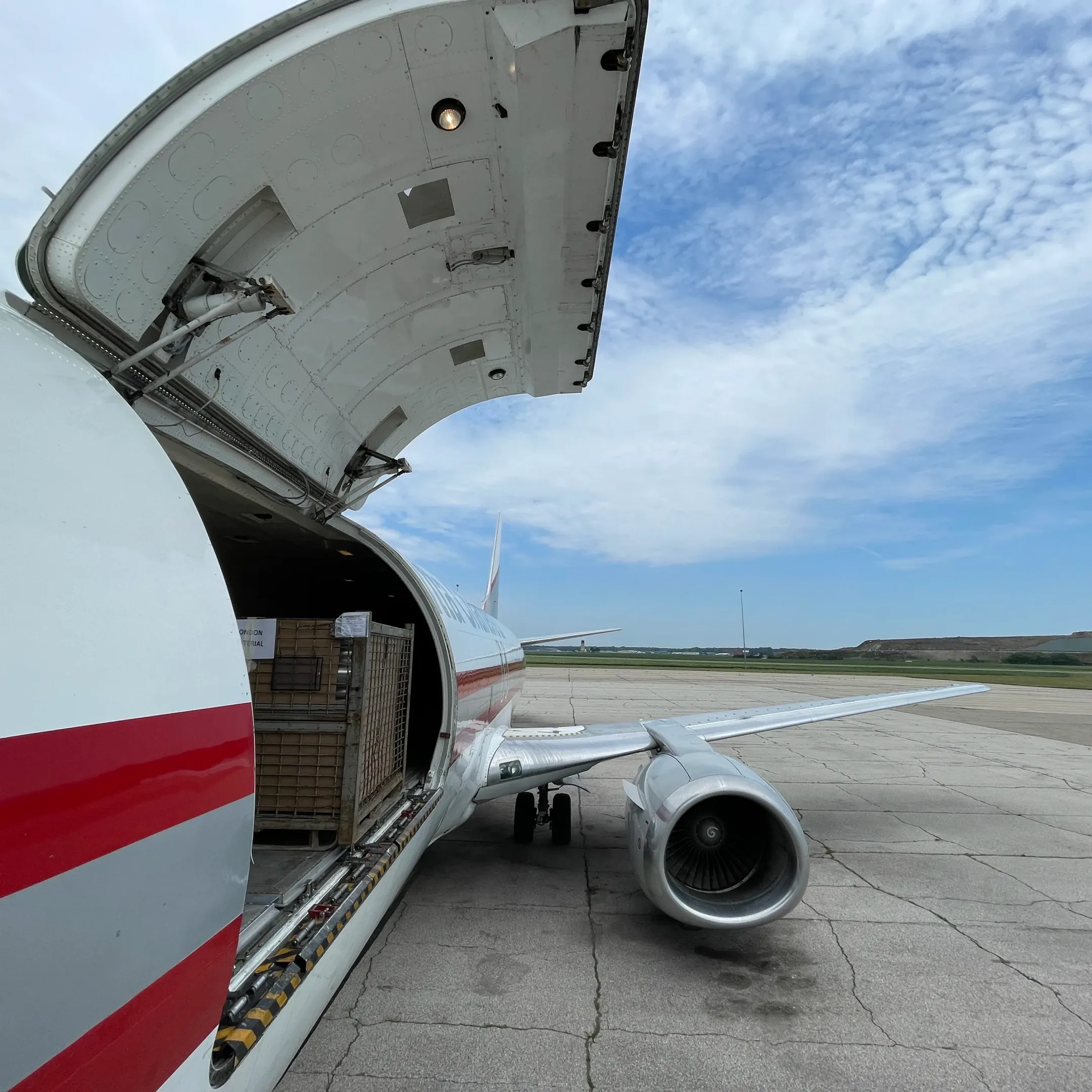 Air cargo being loaded onto a charter aircraft