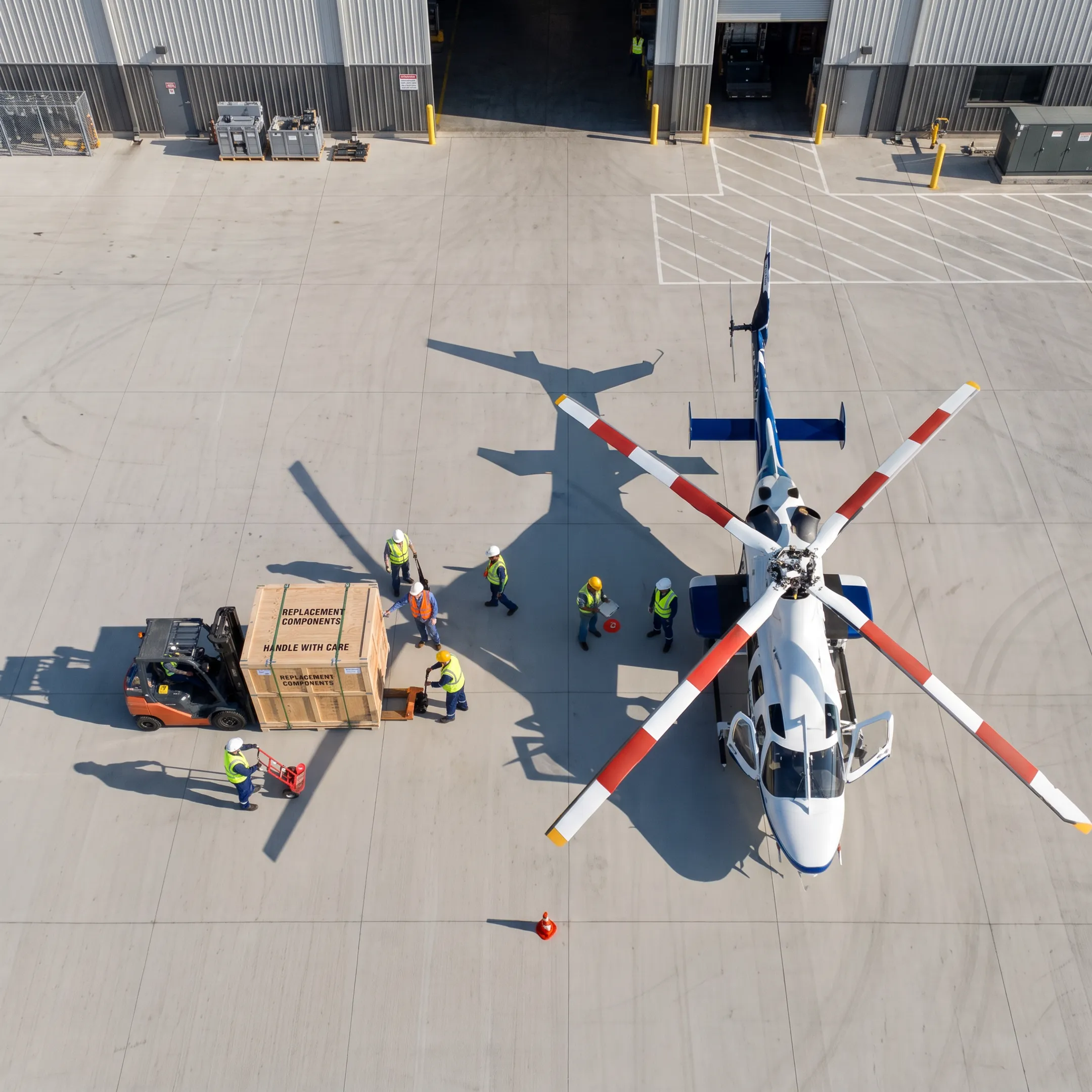 Helicopter delivering industrial cargo