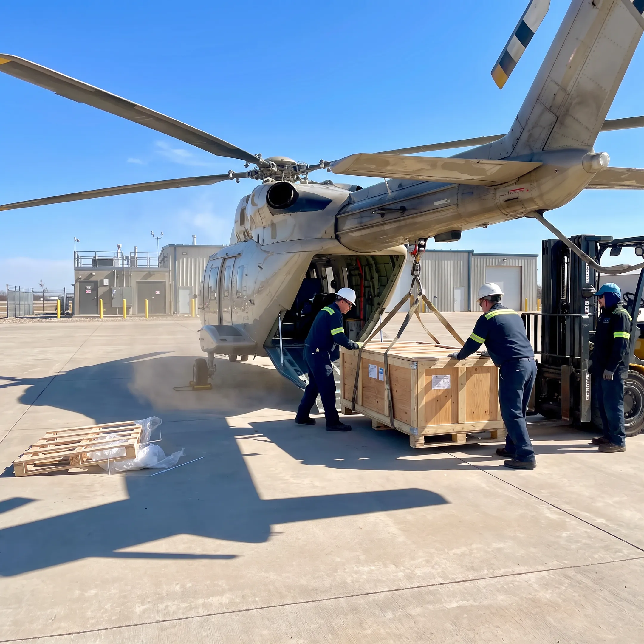 Cargo helicopter delivering utility parts