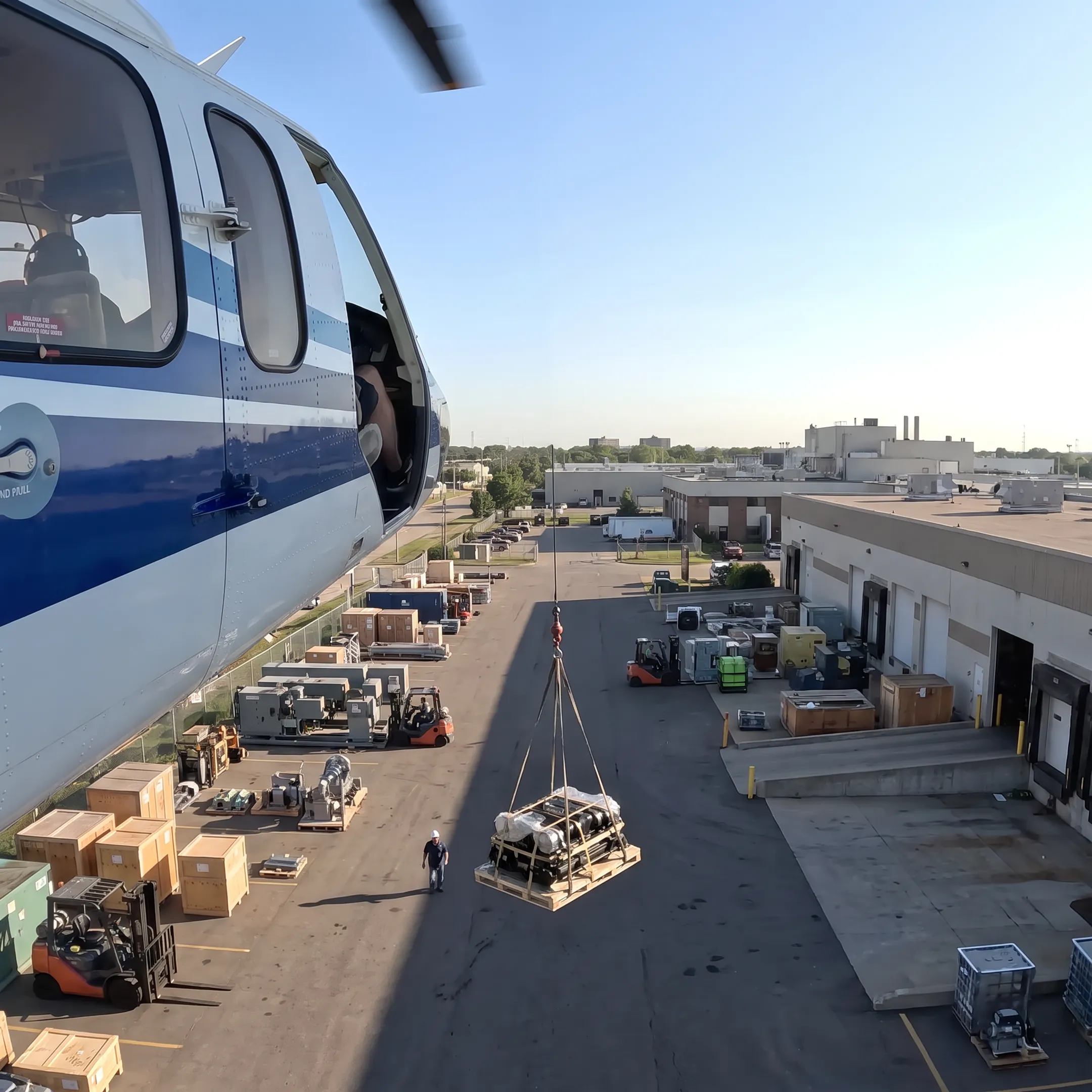 Helicopter delivering urgent manufacturing parts