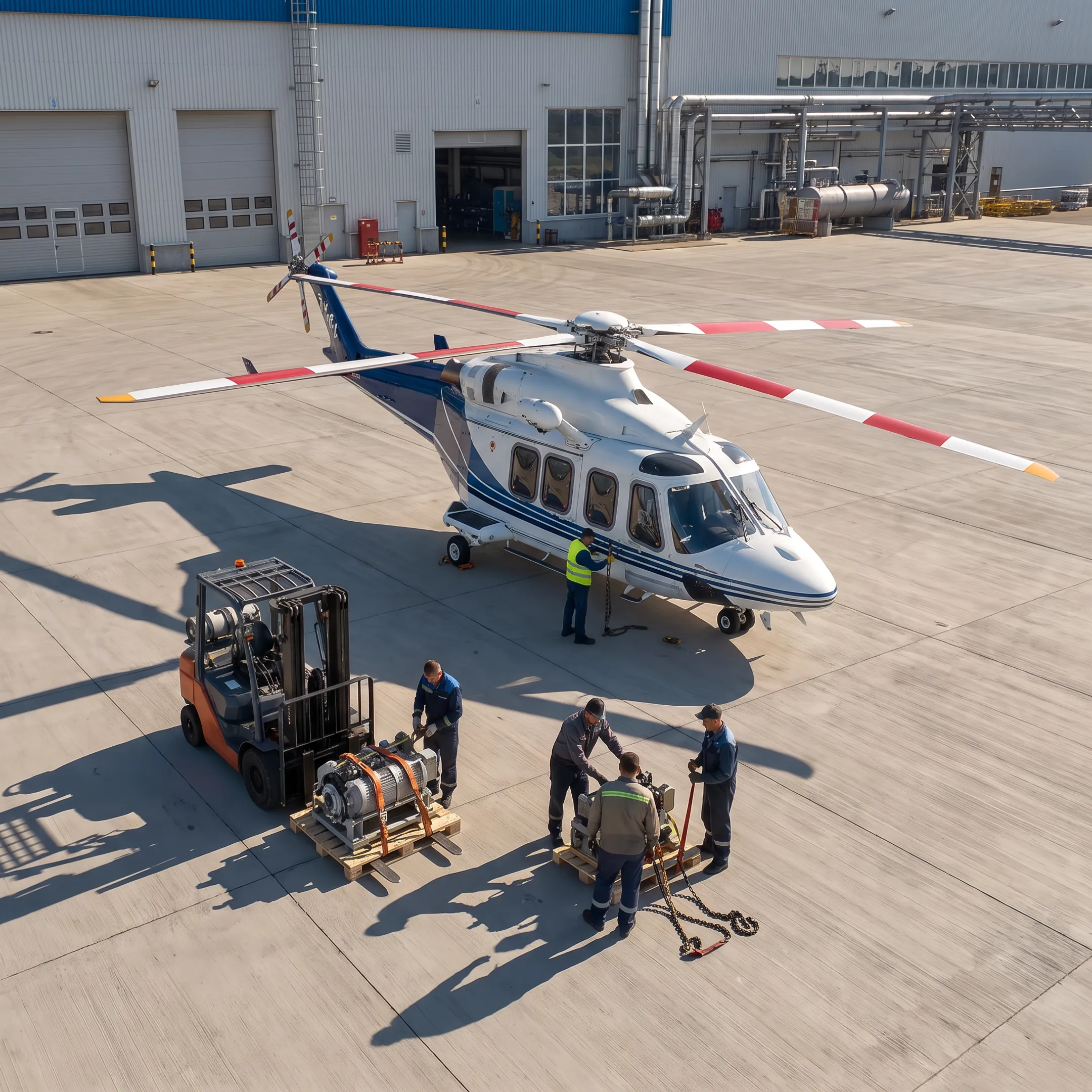 Helicopter loading industrial manufacturing equipment