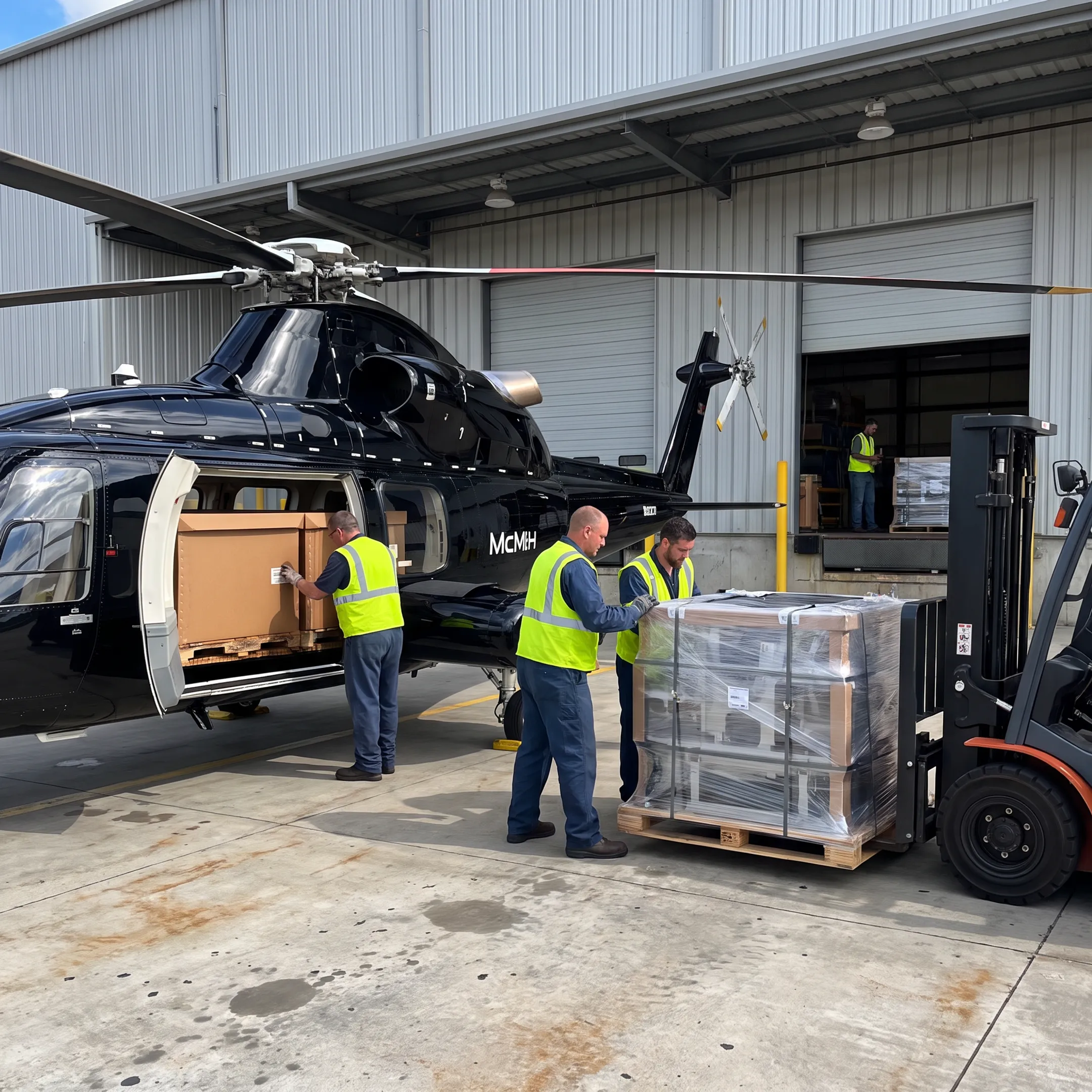 Cargo helicopter at manufacturing plant