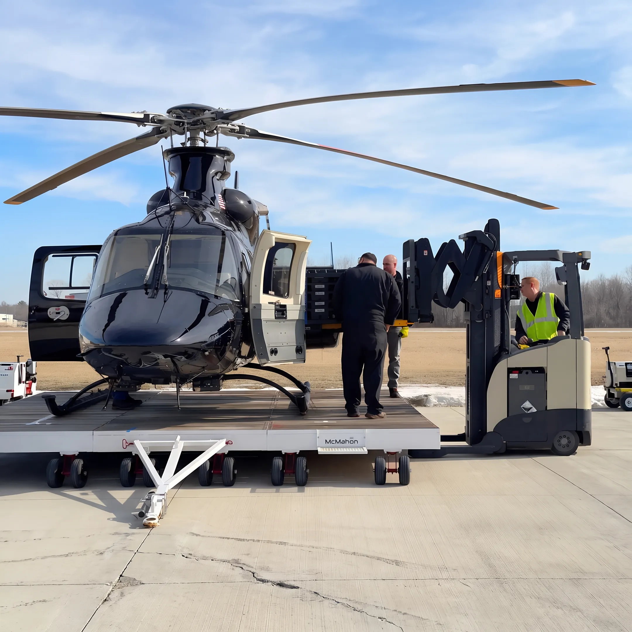 Cargo helicopter staged for utility response