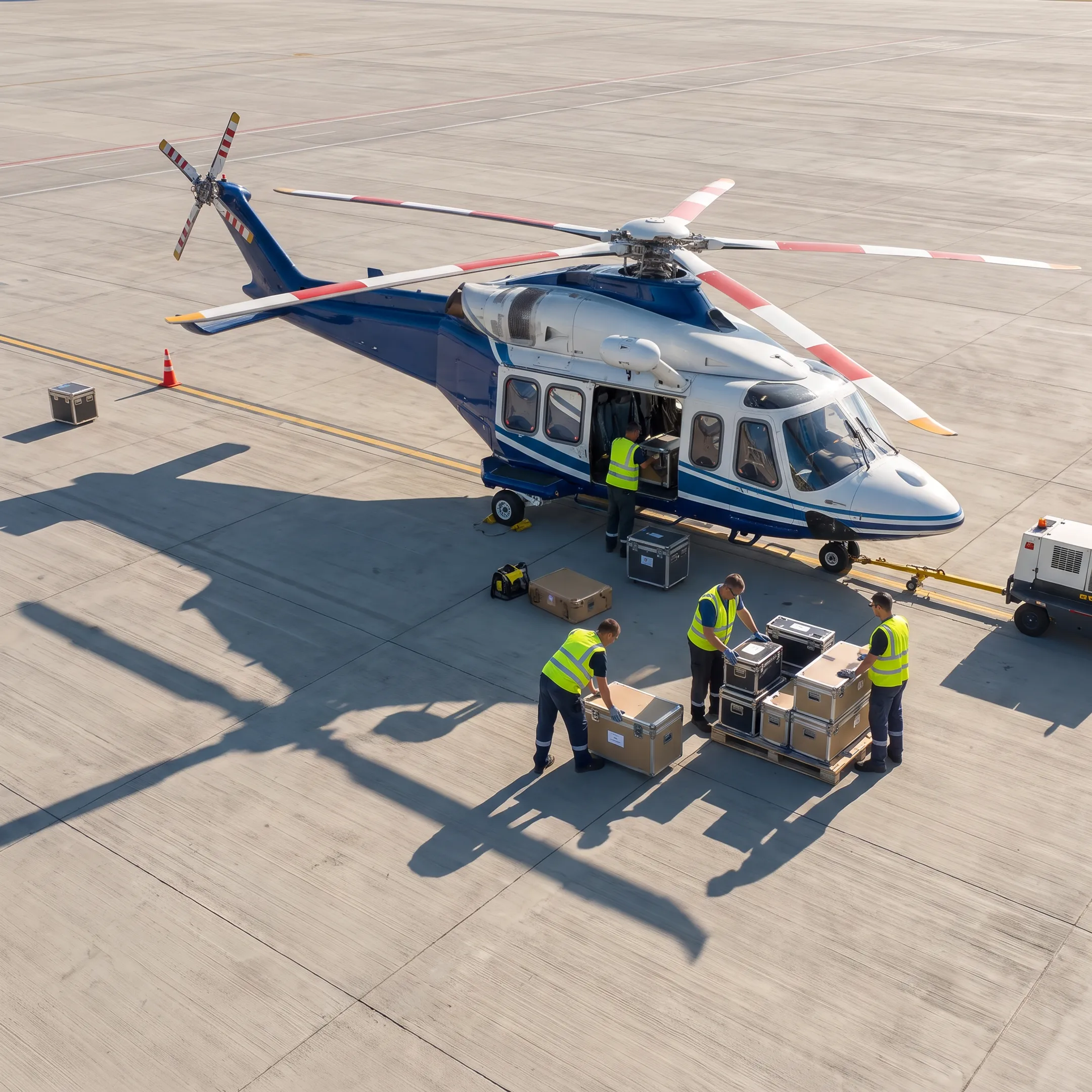 Lightweight freight being loaded into a charter helicopter