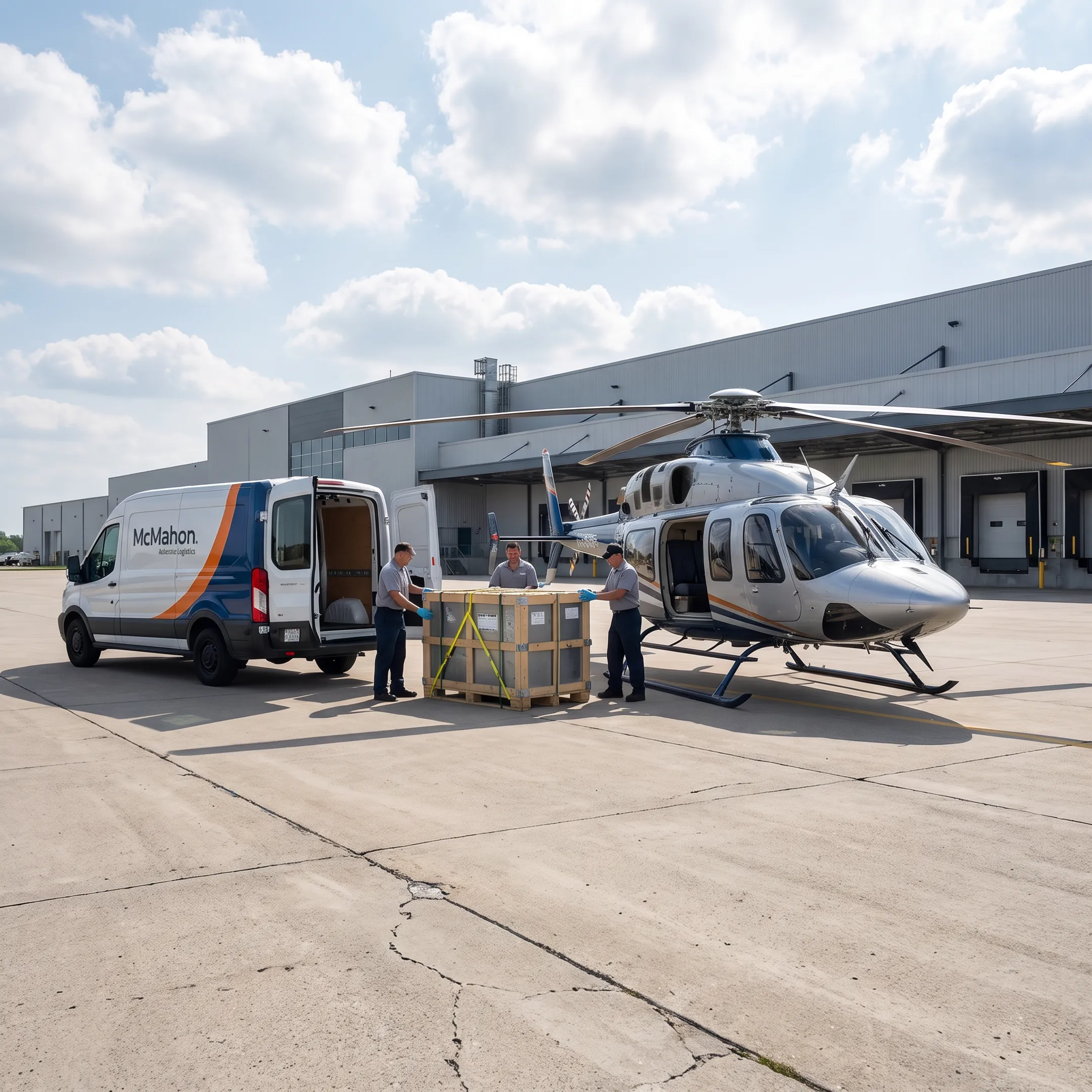 Helicopter cargo transfer at industrial facility