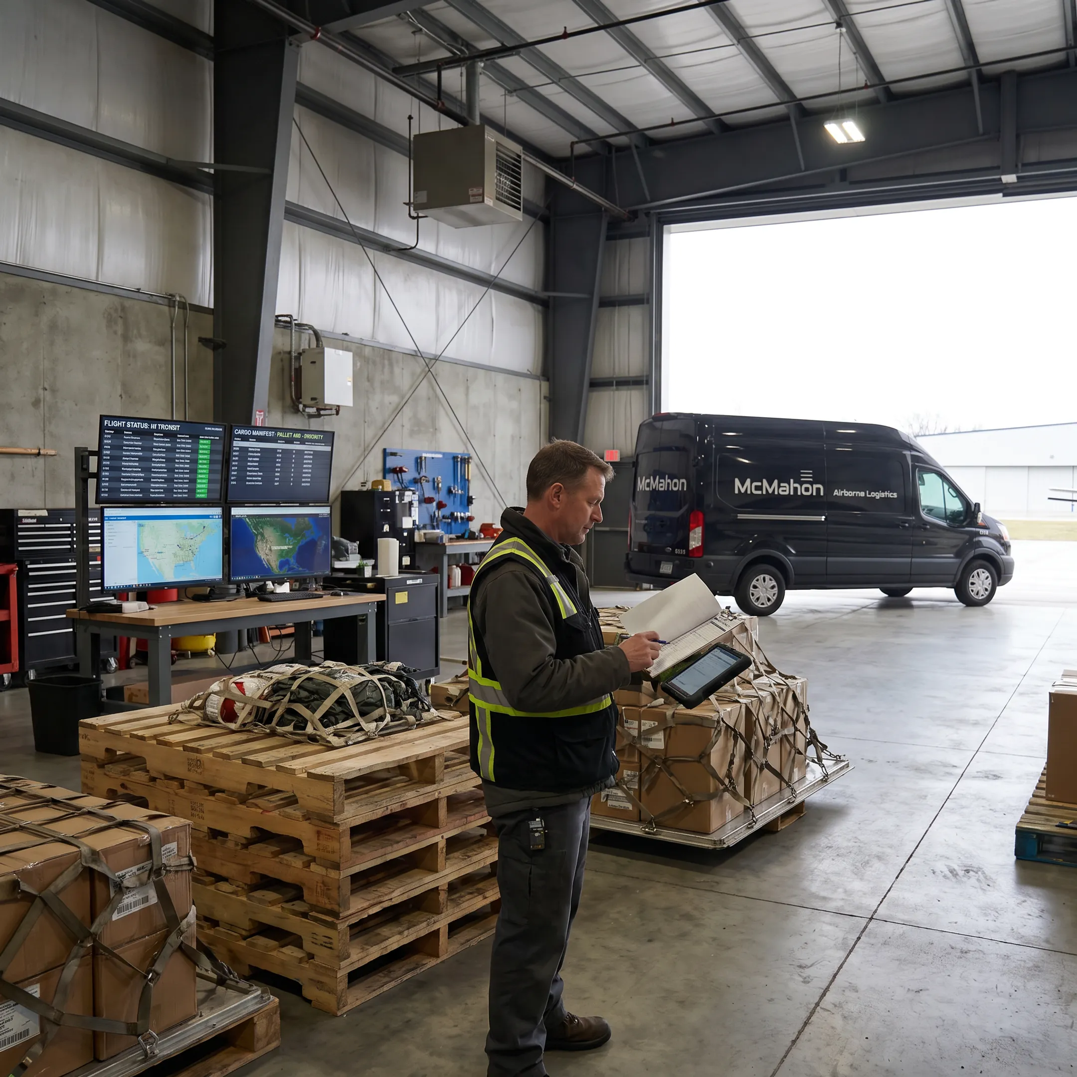 Logistics specialist coordinating air cargo shipment