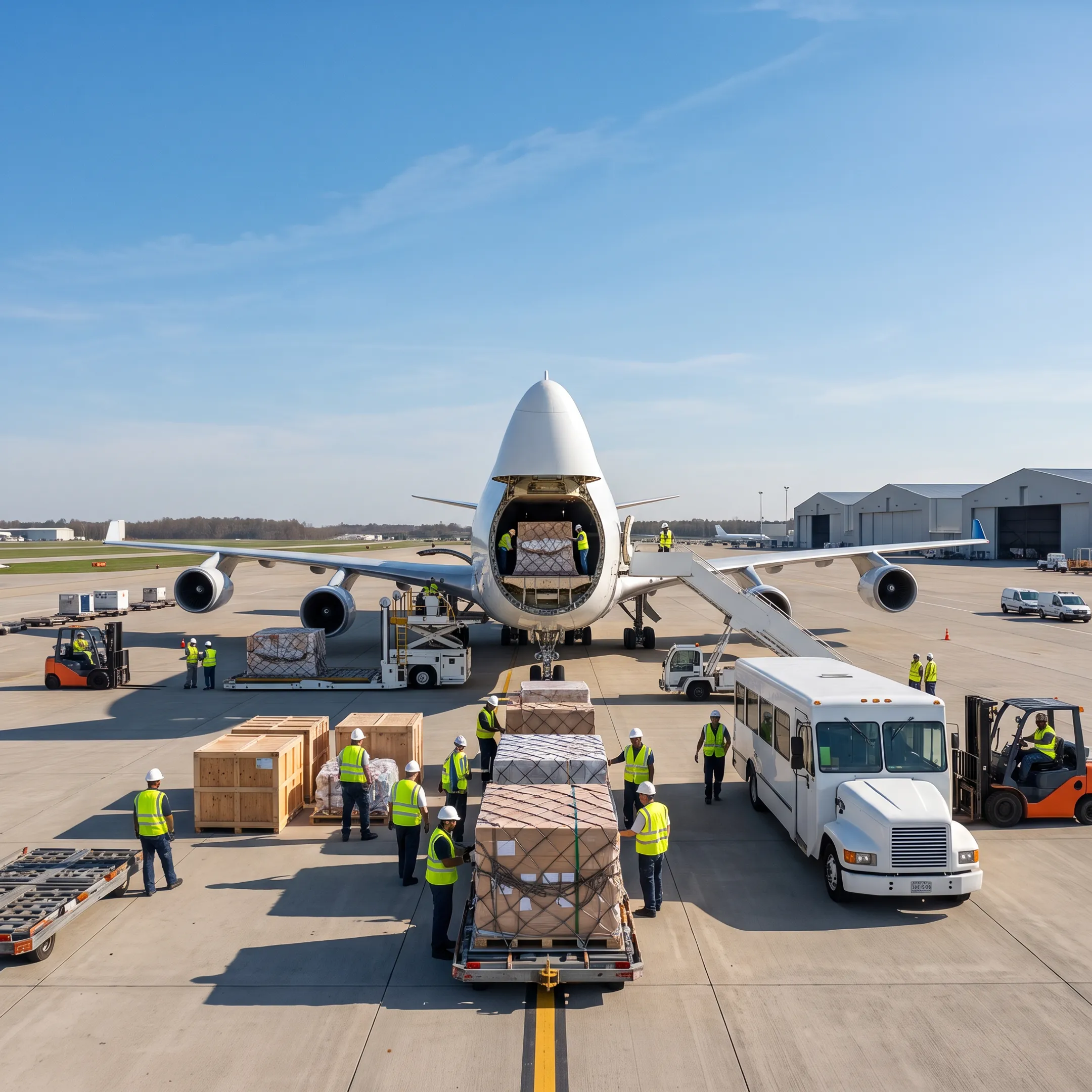 Air cargo charter aircraft prepared for urgent freight shipment