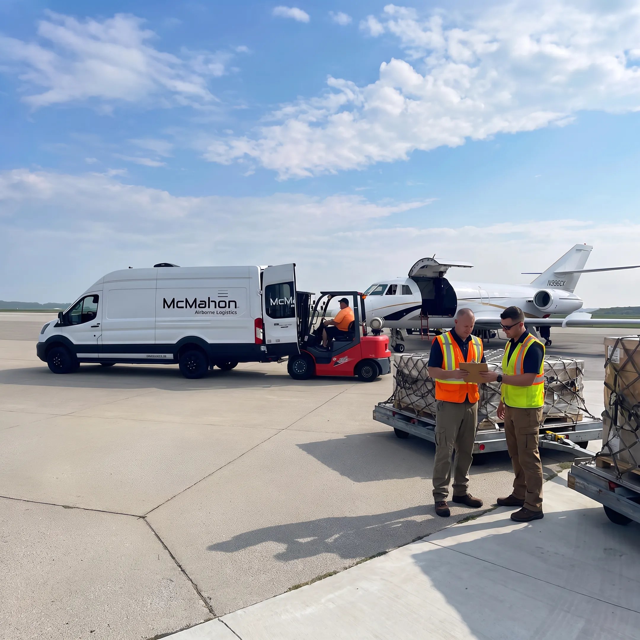 Logistics team coordinating air cargo shipment
