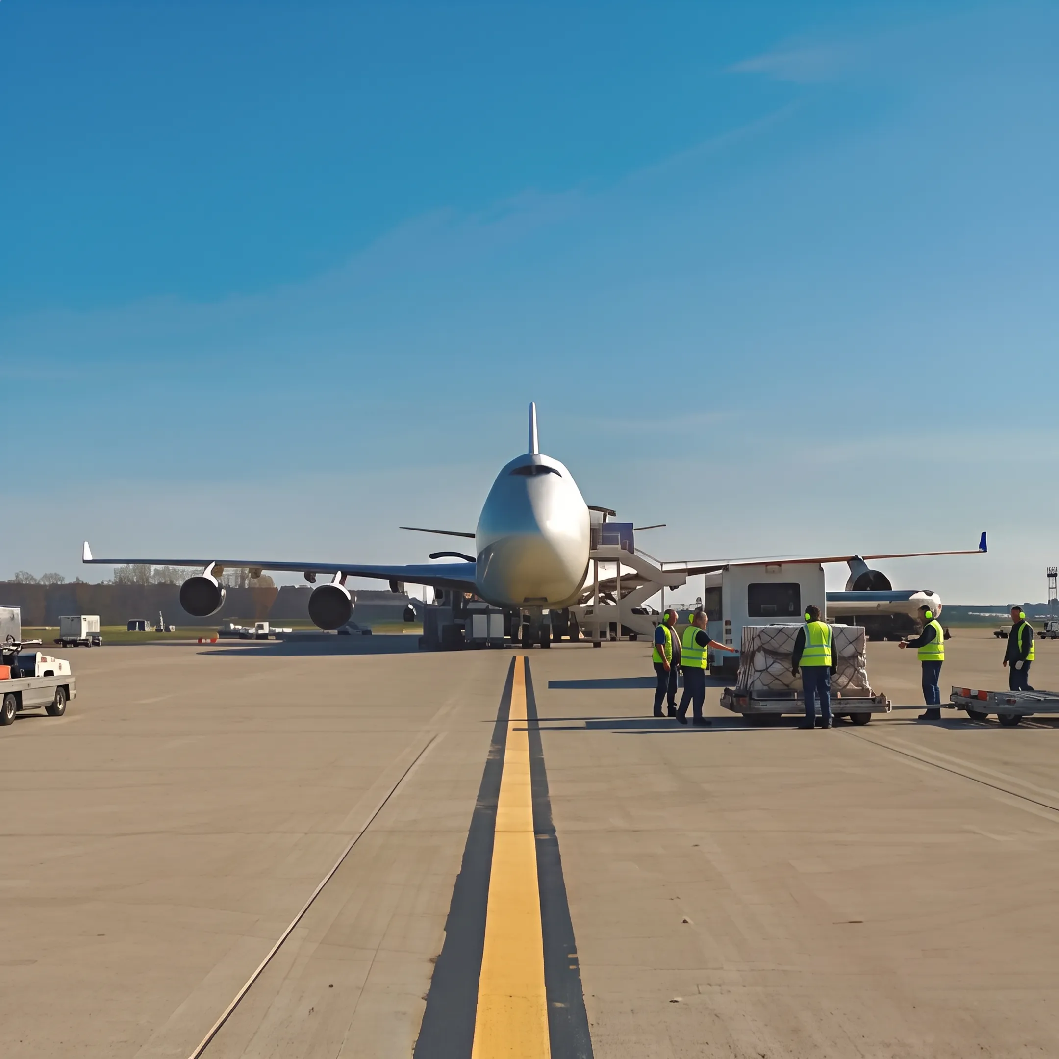 Air cargo charter aircraft prepared for freight loading near Cleveland