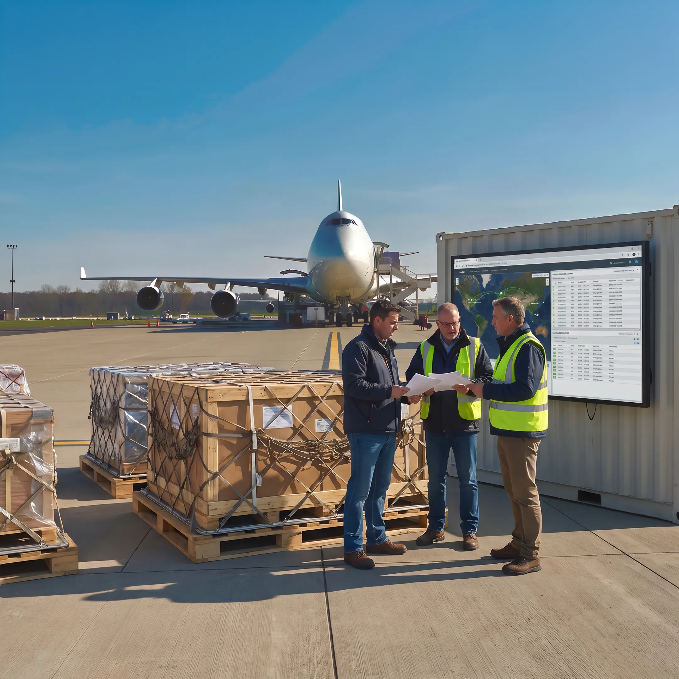 Logistics team coordinating an air cargo shipment