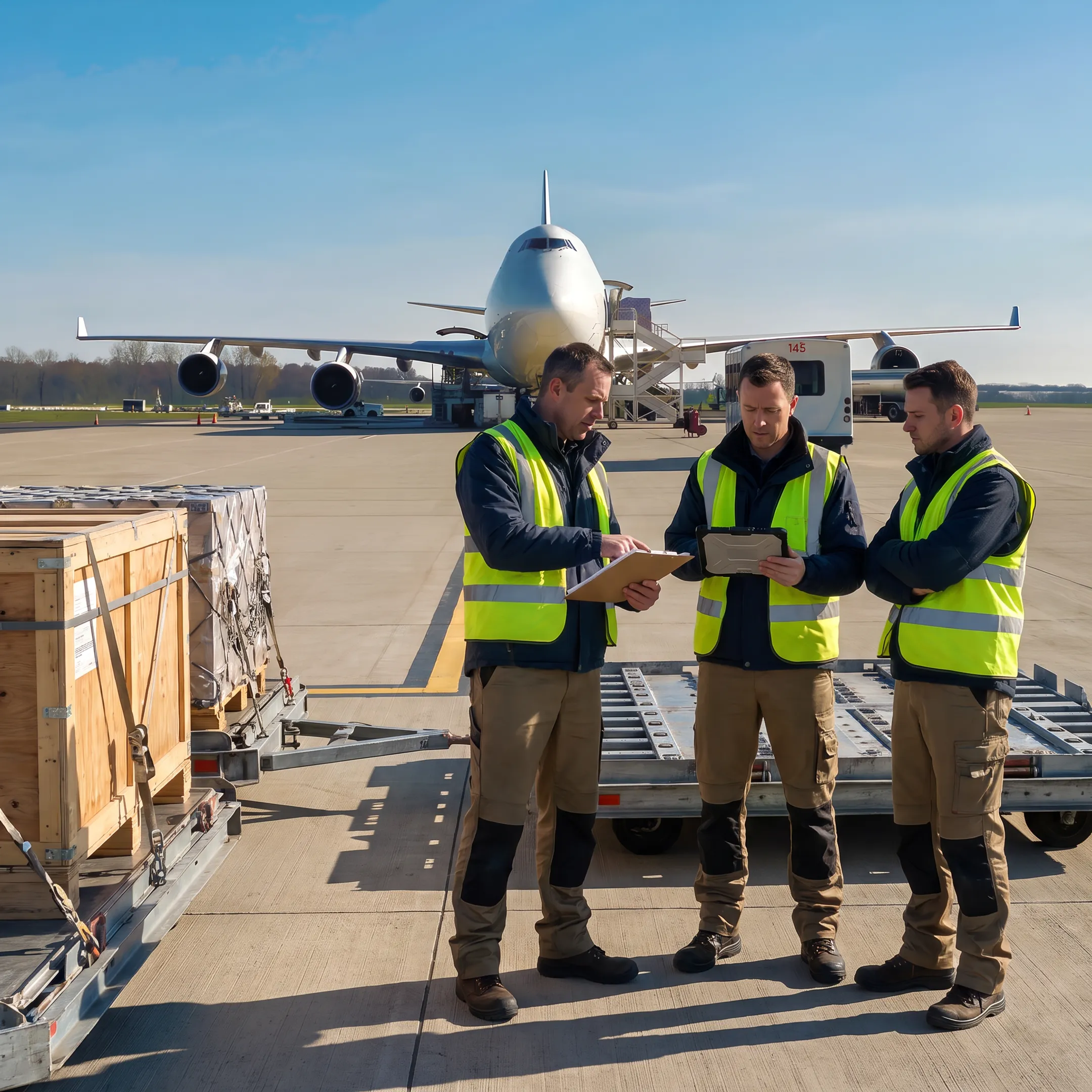 Logistics team coordinating urgent air cargo shipment