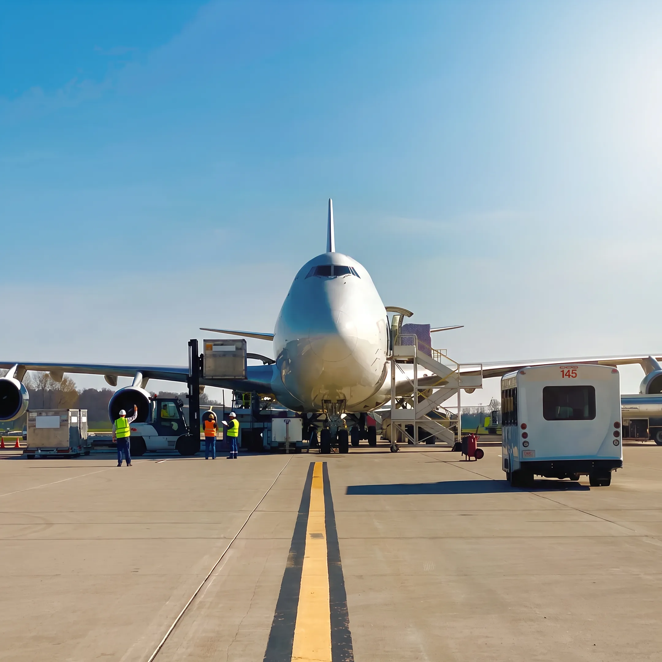 Air cargo charter aircraft preparing for freight shipment