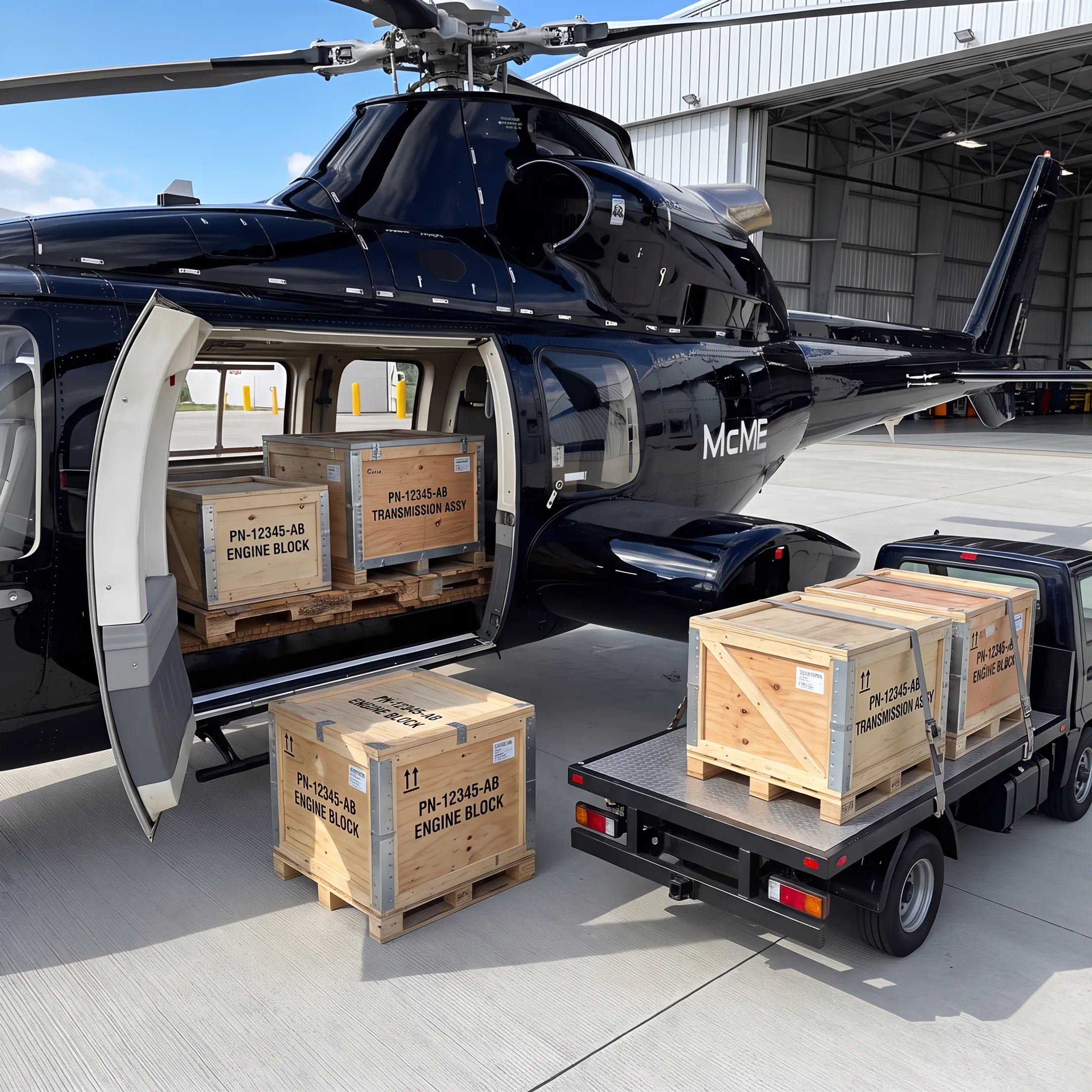 Manufacturing parts prepared for expedited air freight