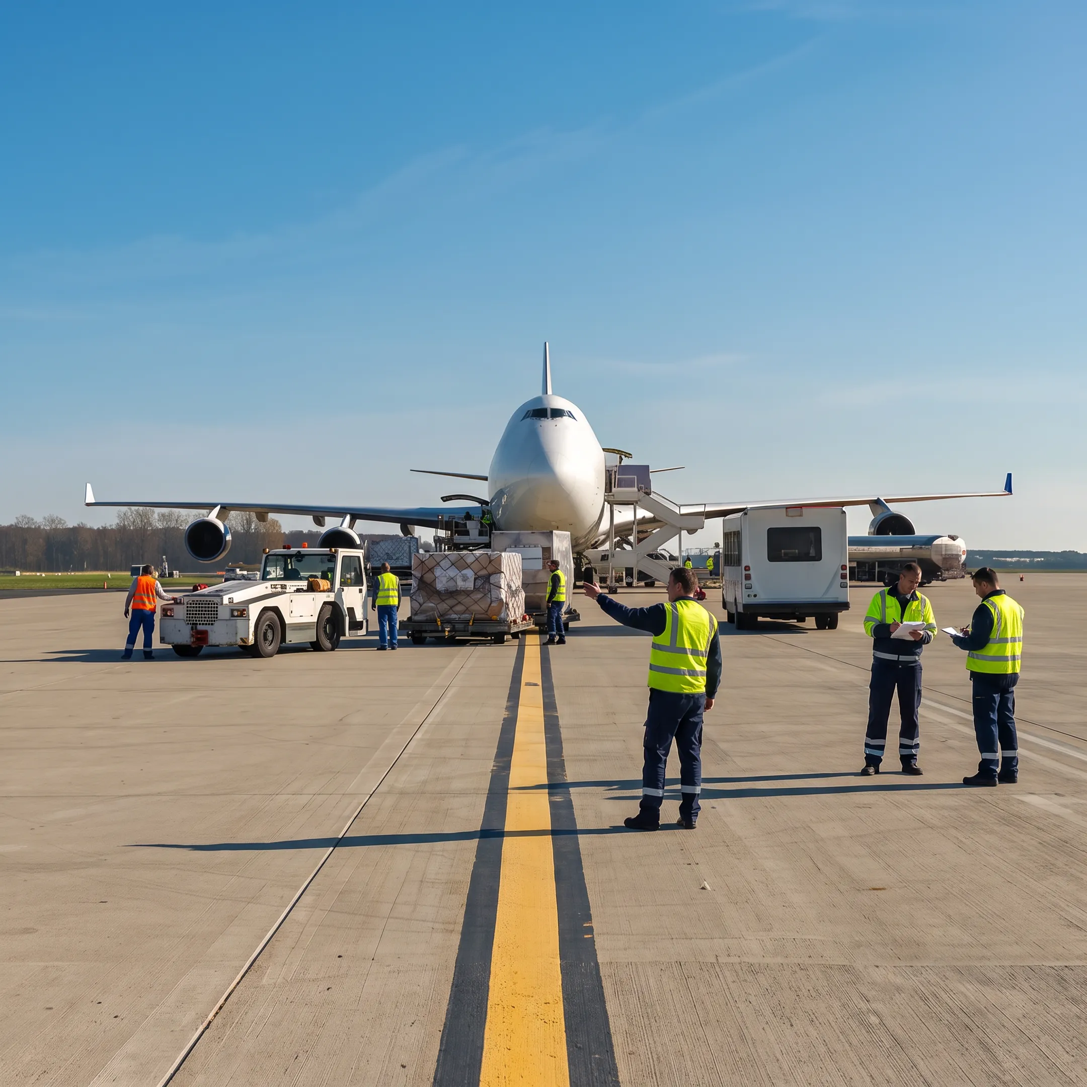 Air cargo charter aircraft prepared for freight shipment near Memphis
