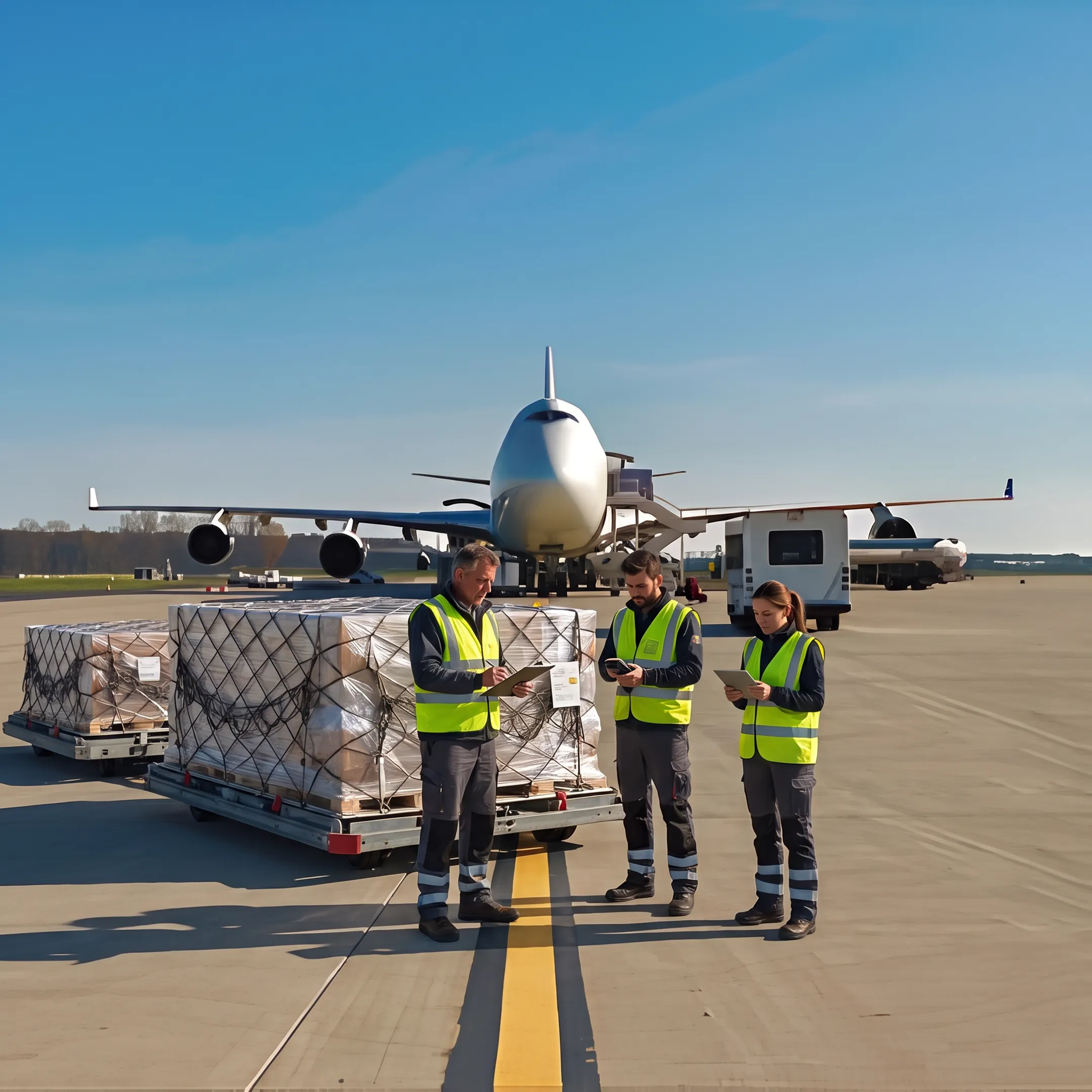 Air cargo charter freight prepared for departure from Indianapolis