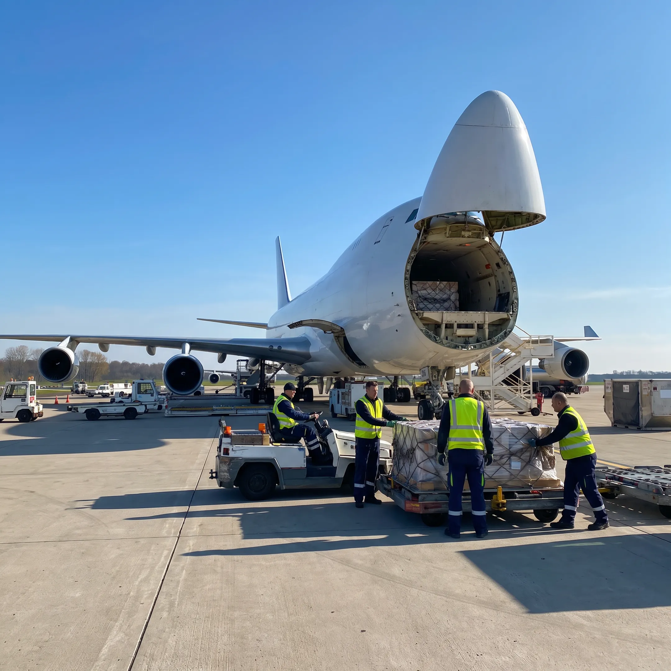 Air cargo charter aircraft preparing for time-critical freight shipment